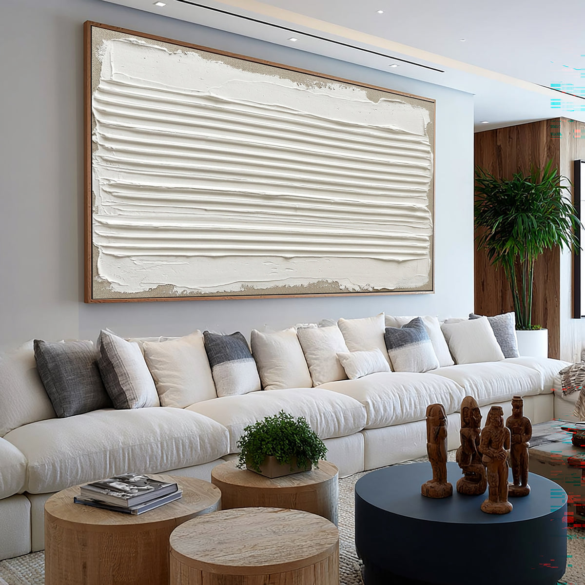 Lines That Drift Into Stillness Large White Textured Wall Art Minimalist Abstract Relief Artwork