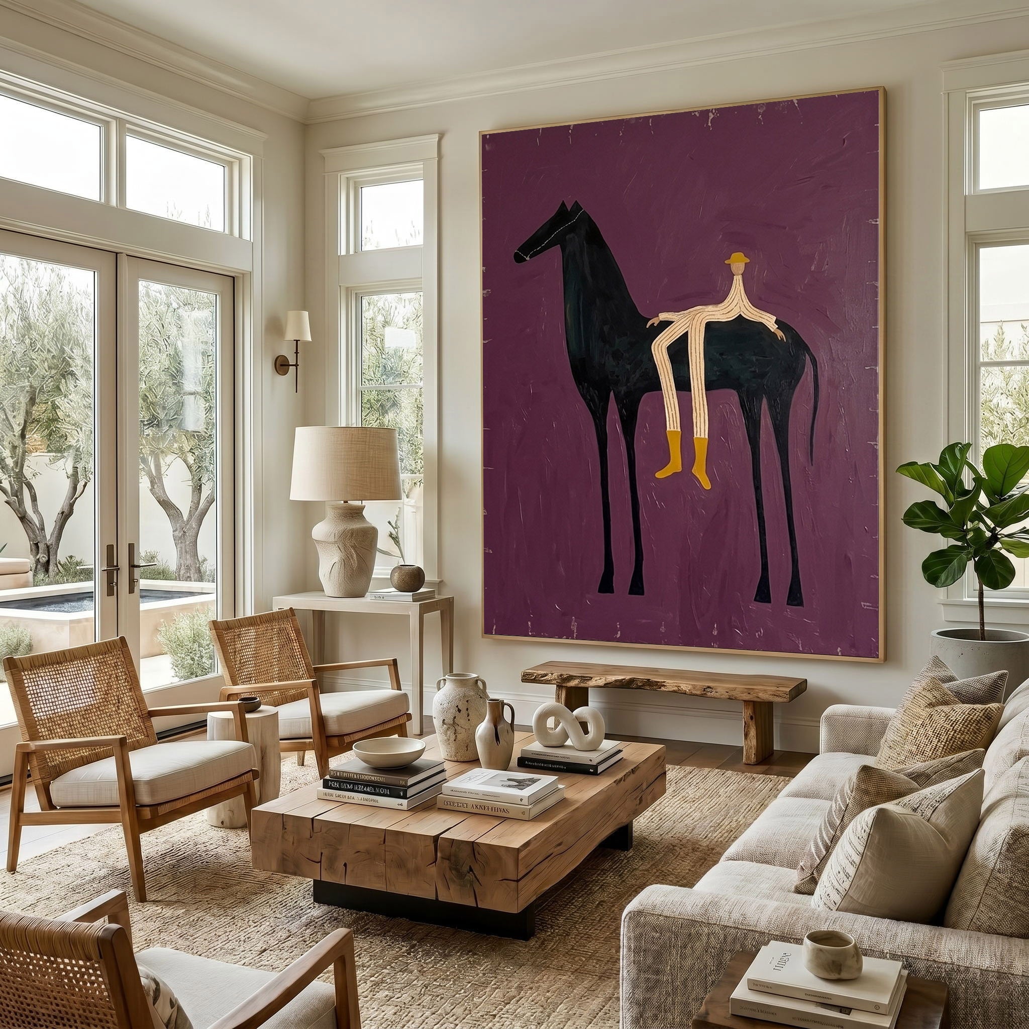Large Western Horse Wall Art Modern Equestrian Oil Painting Minimalist Cowboy Artwork