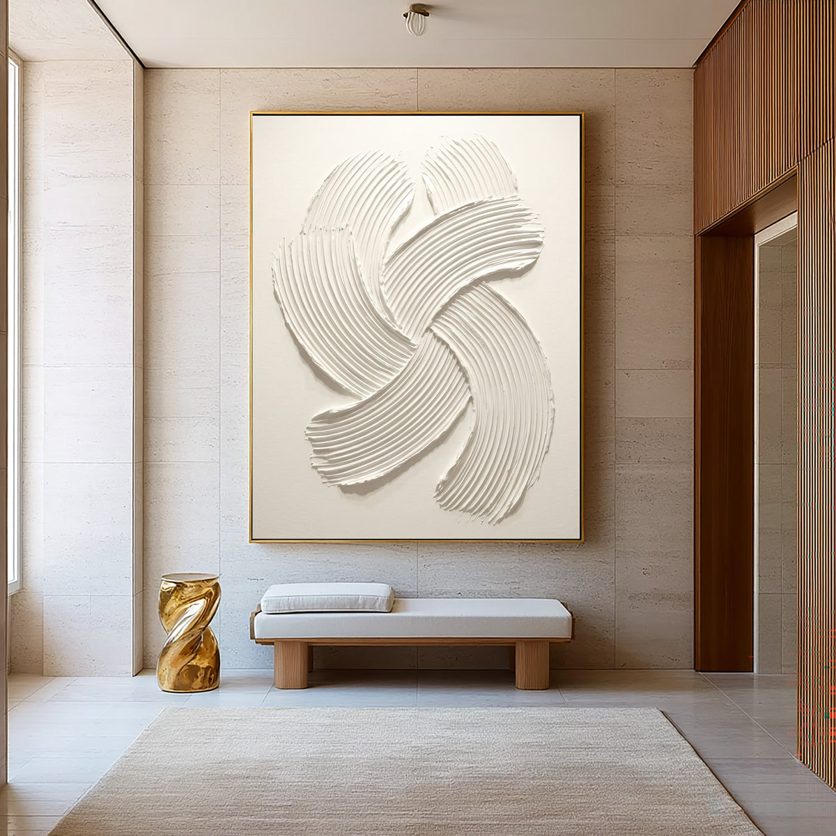 Flowing Rhythm Of Sculptural Movement Large White Textured Wall Art Organic Relief Sculpture Contemporary Abstract Decor