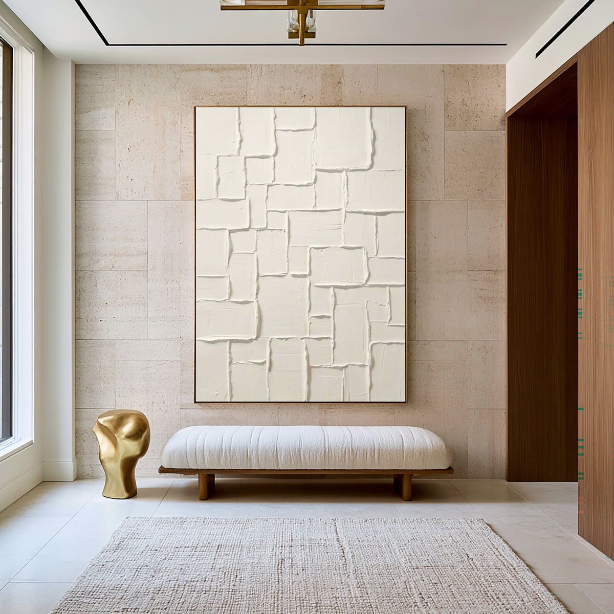 Large Stone Inspired Relief Wall Art Ivory Textured Abstract Painting Organic Modern Luxury Home Decor