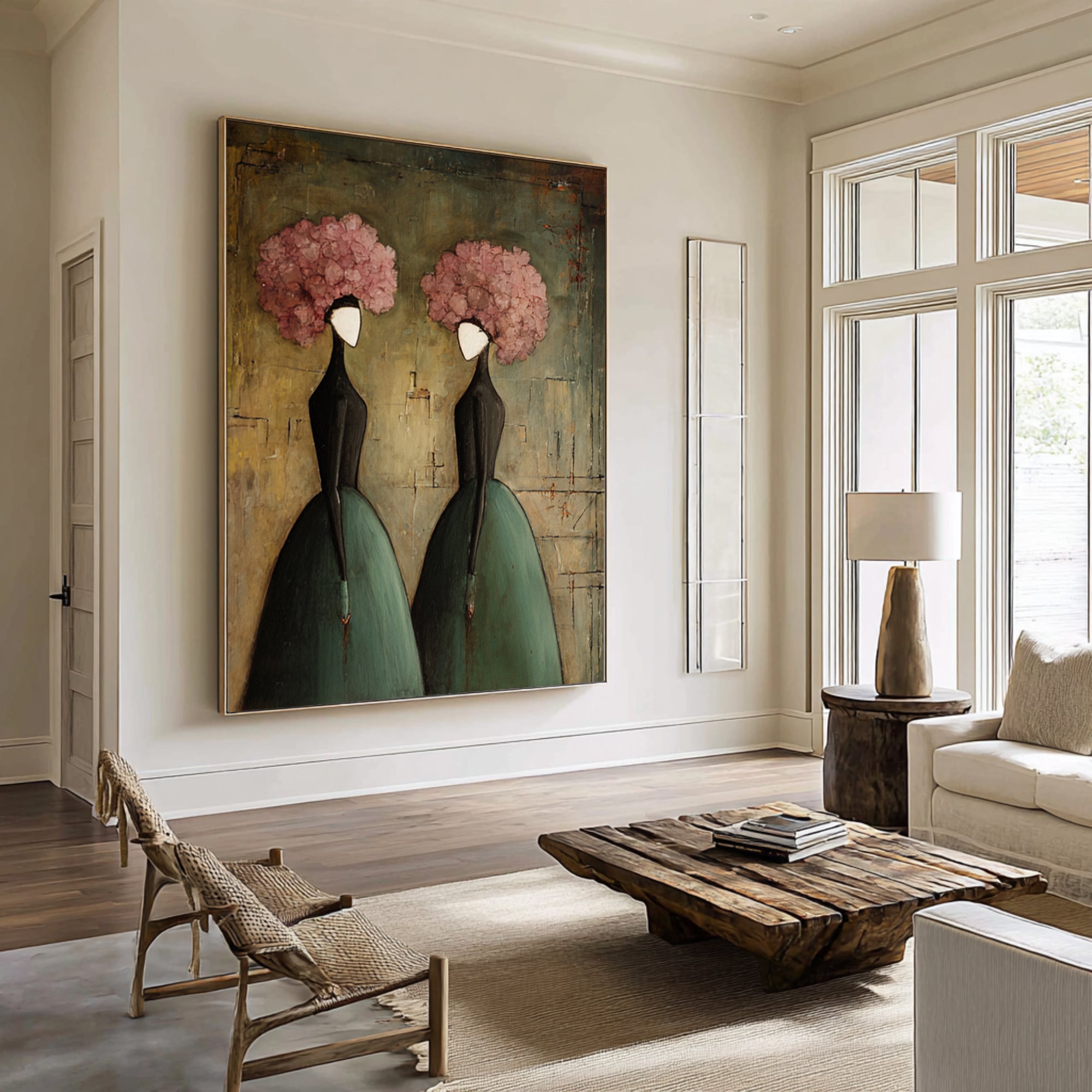 Large Elegant Figurative Wall Art Vintage Floral Portrait Painting
