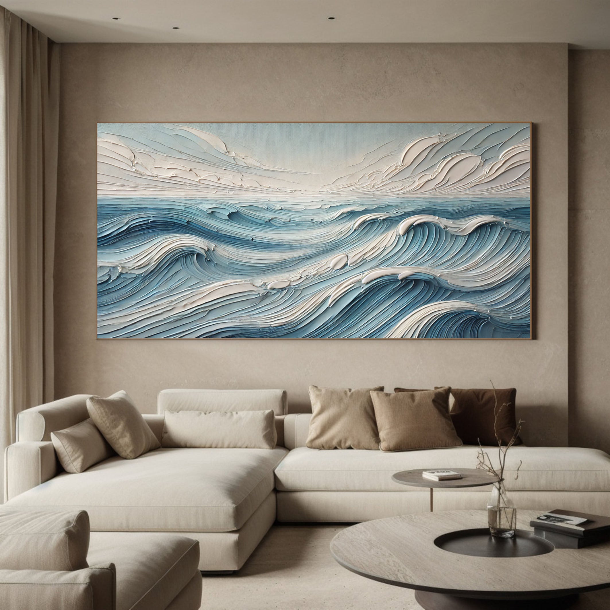 Textured Blue Ocean Waves Wall Art Perfect Coastal Decor for Modern Interiors #OP 053