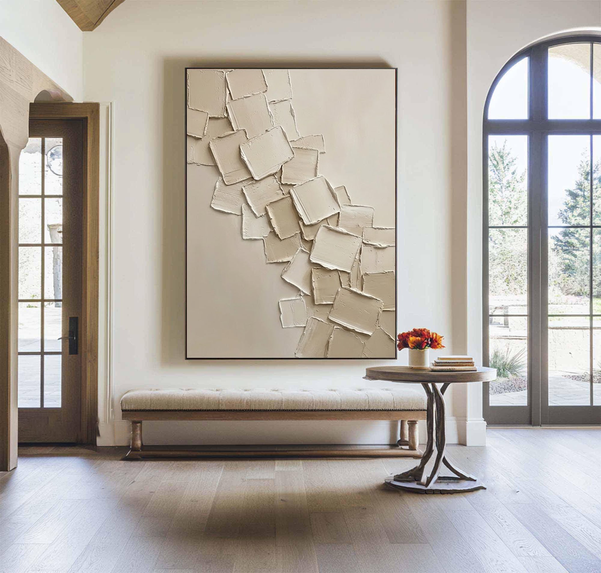 Large Neutral Textured Oil Painting – Beige Minimalist Abstract Wall Art