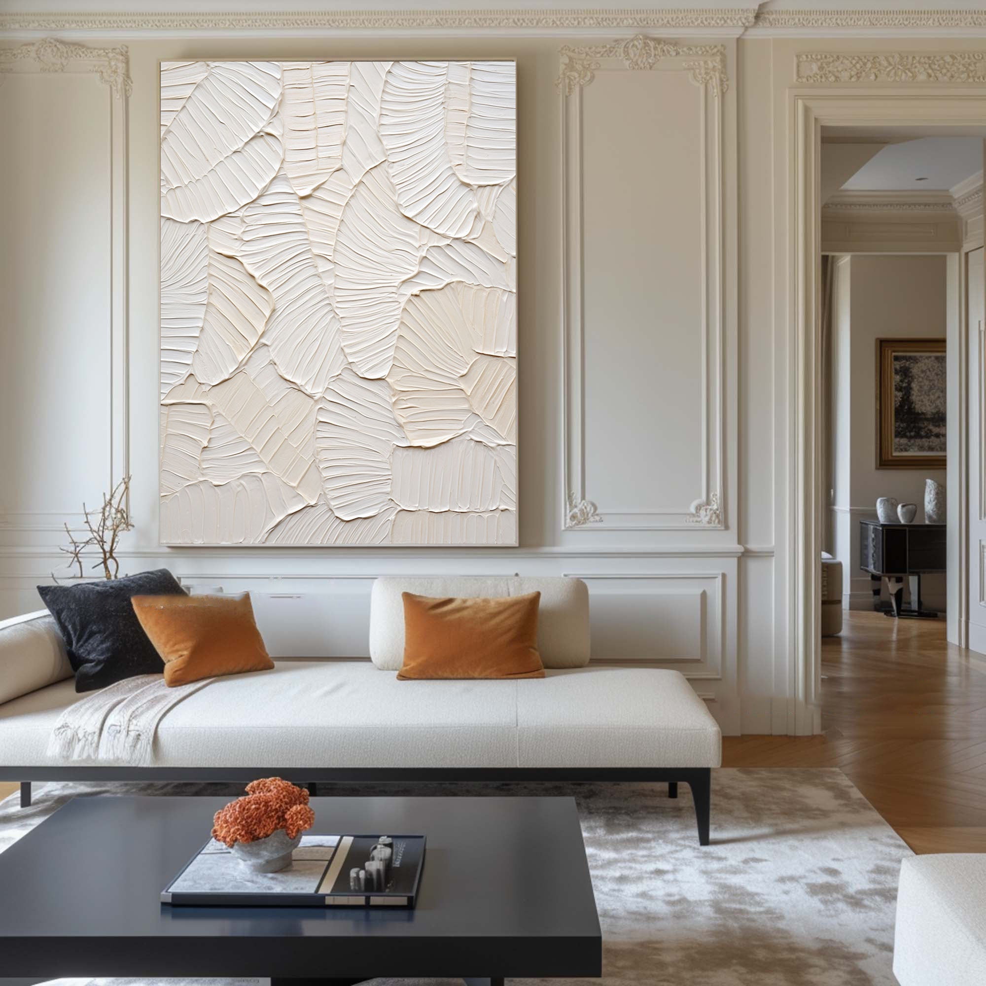 Serene White Leaf Texture Wall Decor #WM 039