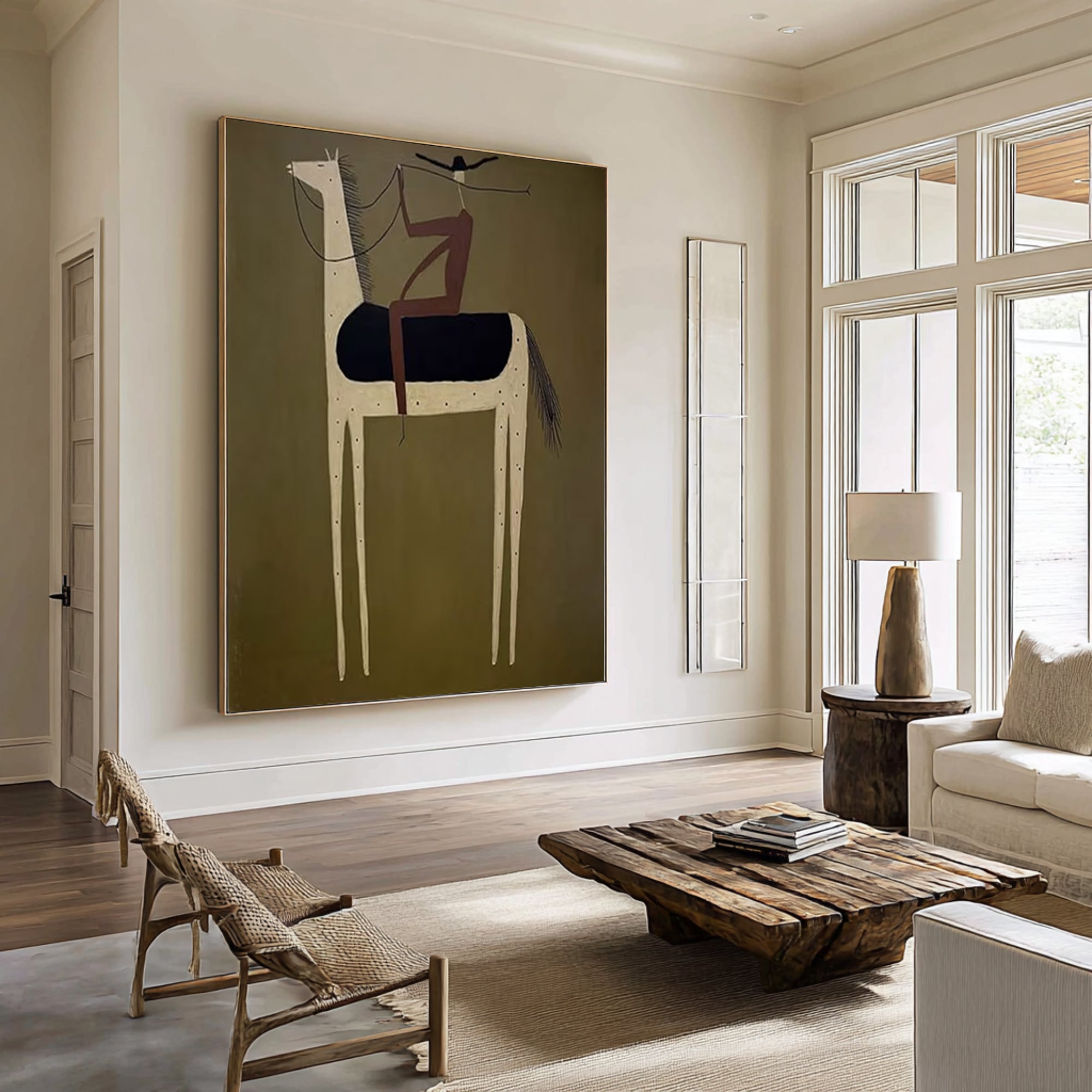 Large Vintage Horse Painting Mid Century Modern Figurative Wall Art