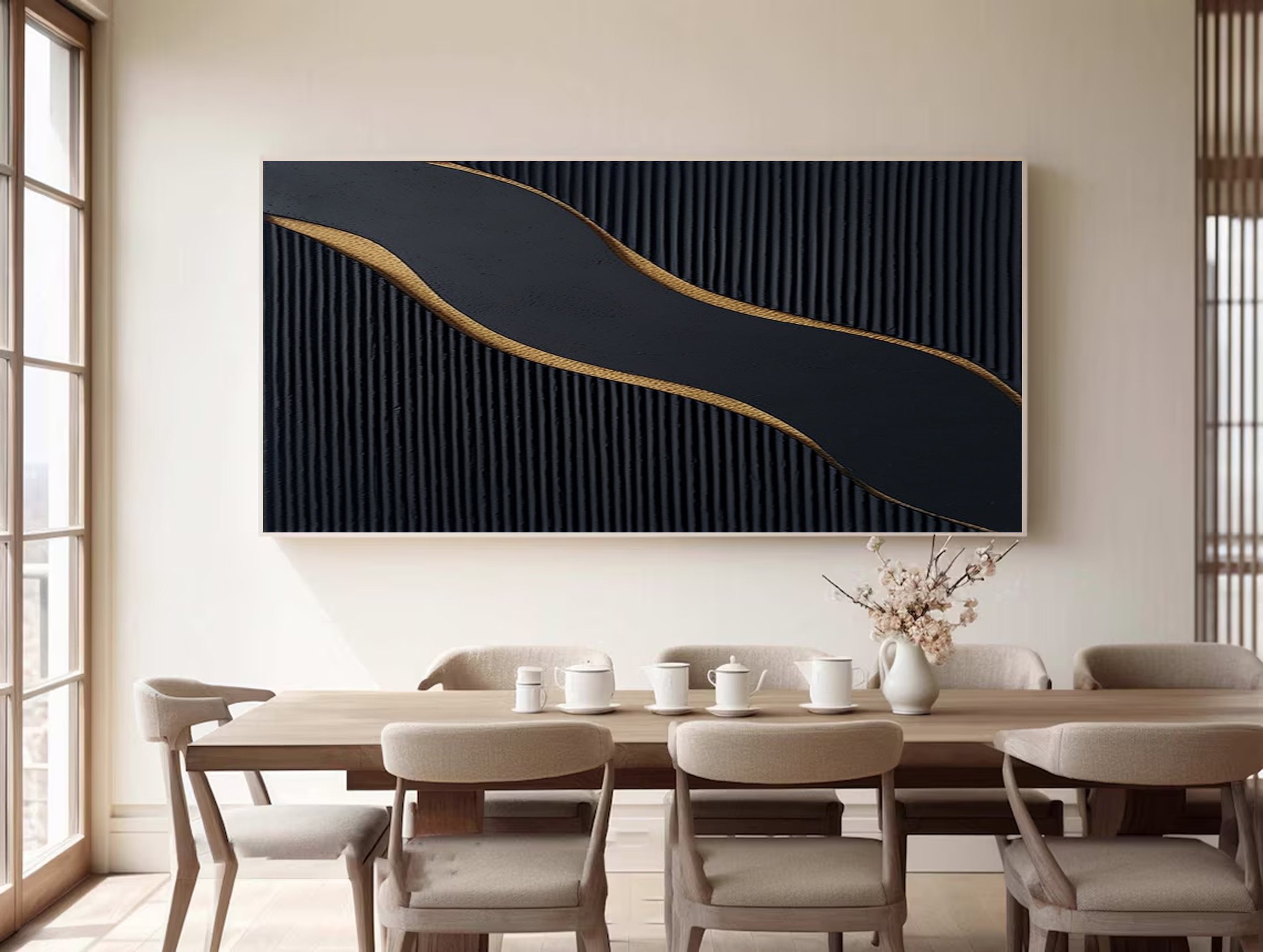 Luxury Black and Gold Abstract Painting on Canvas #BM 087