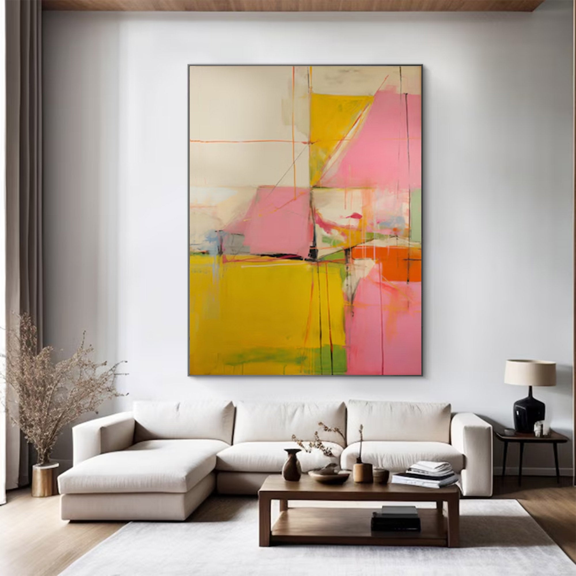 Large Pink Yellow Abstract Canvas | MuroArt #WG 097