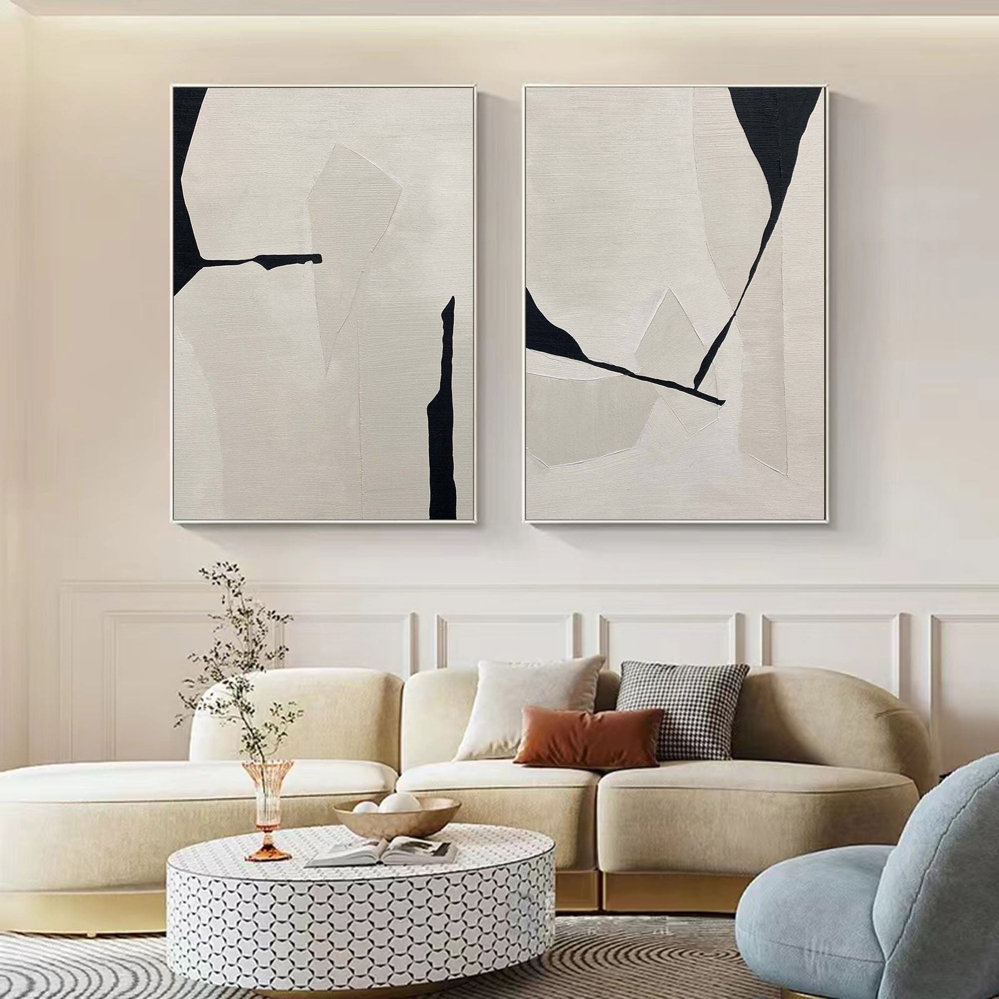 Black & White Minimalist Painting Set Of 2 #BWS 001