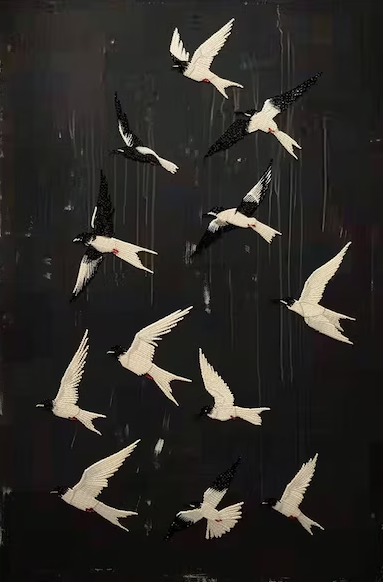 Black and White Birds Painting Modern Art for Urban Interiors #BM 100