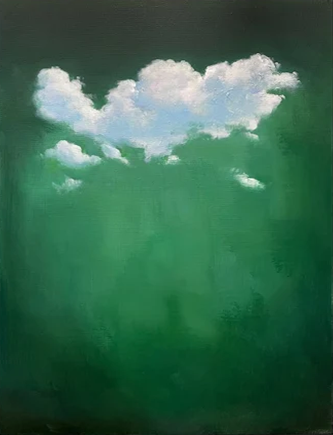 Emerald Sky Canvas Painting- Minimalist Cloud Wall Art #SP 003