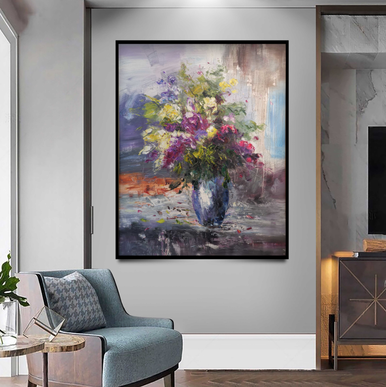 Floral Rhapsody In Dark Background,  Modern Wall Art #BGA 064