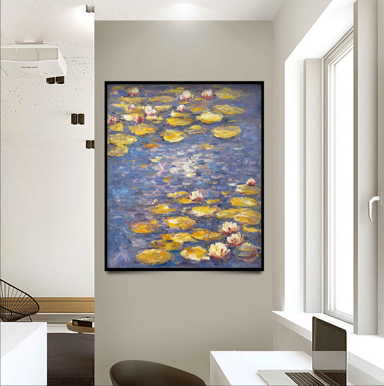 Tranquil Pond with Yellow and White Water Lilies Wall Art #BGA 069