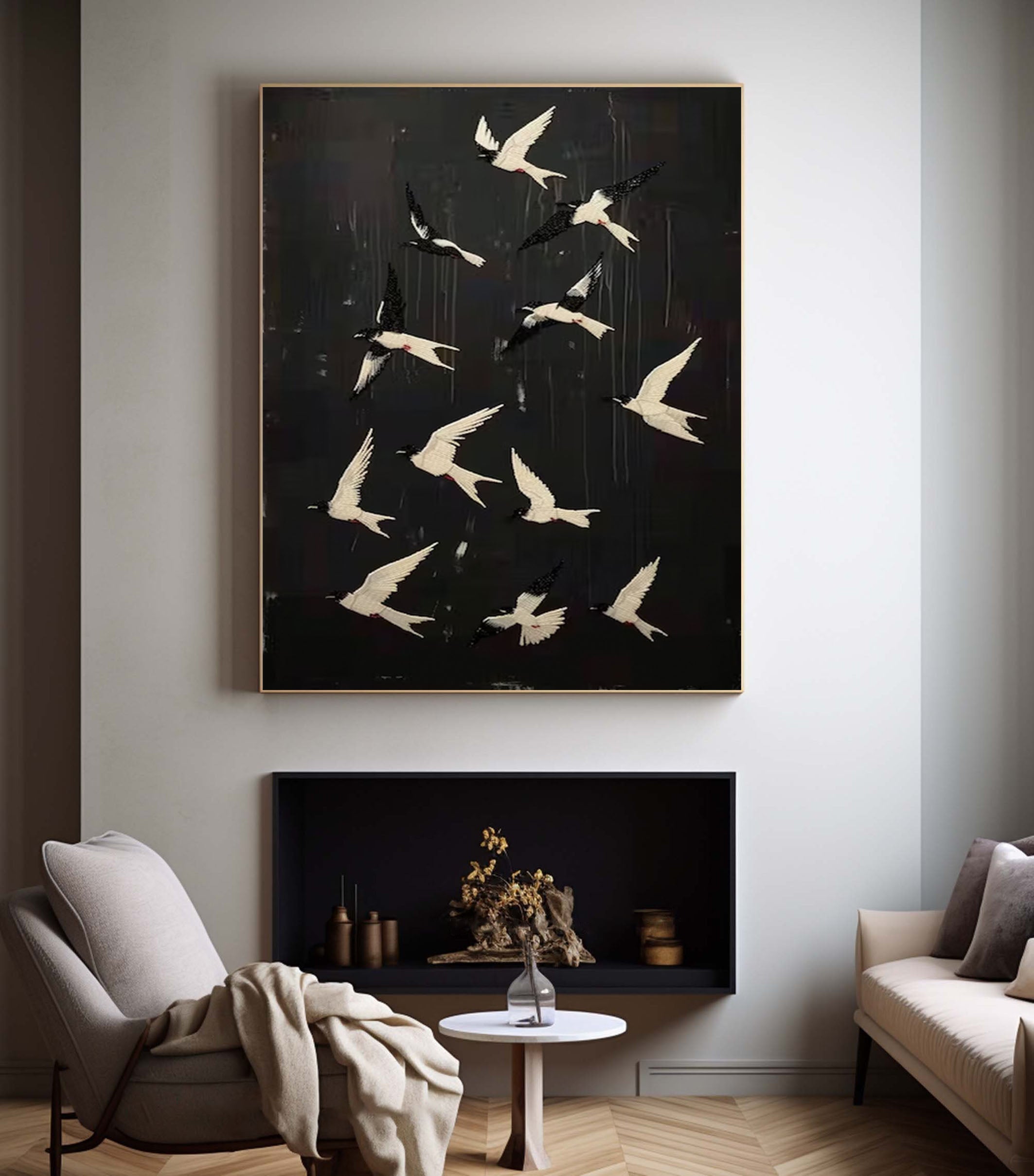 Black and White Birds Painting Modern Art for Urban Interiors #BM 100