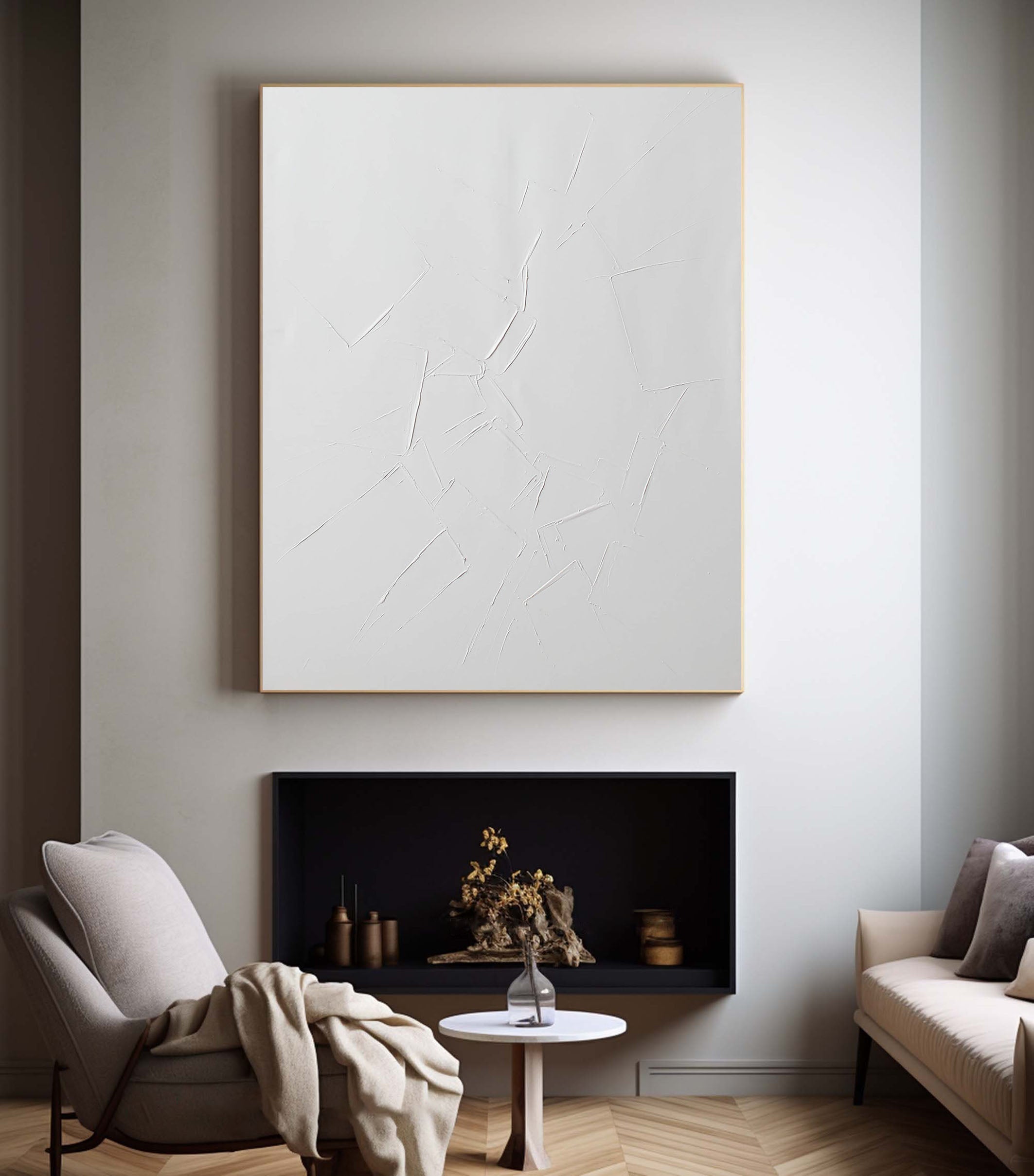 White Textured Minimalist Wall Art With Impasto Surface #BGA 096