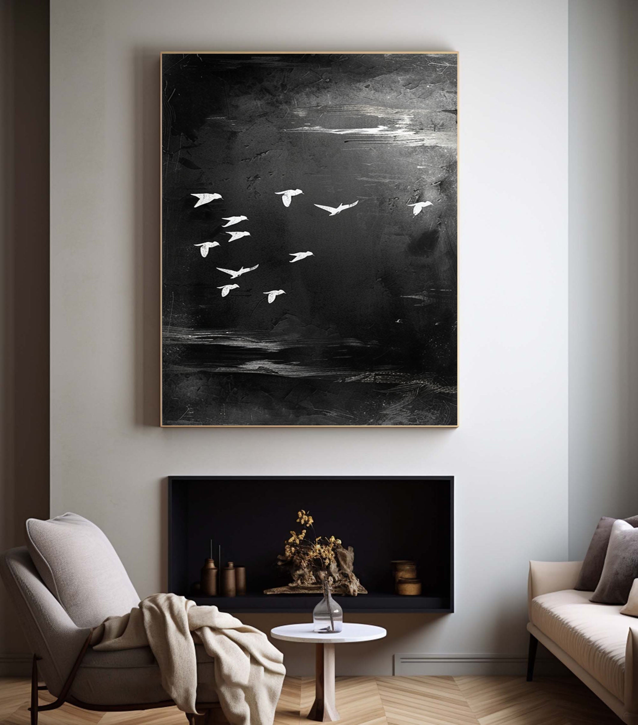 Black and White Birds Painting Modern Art for Urban Interiors #BM 099