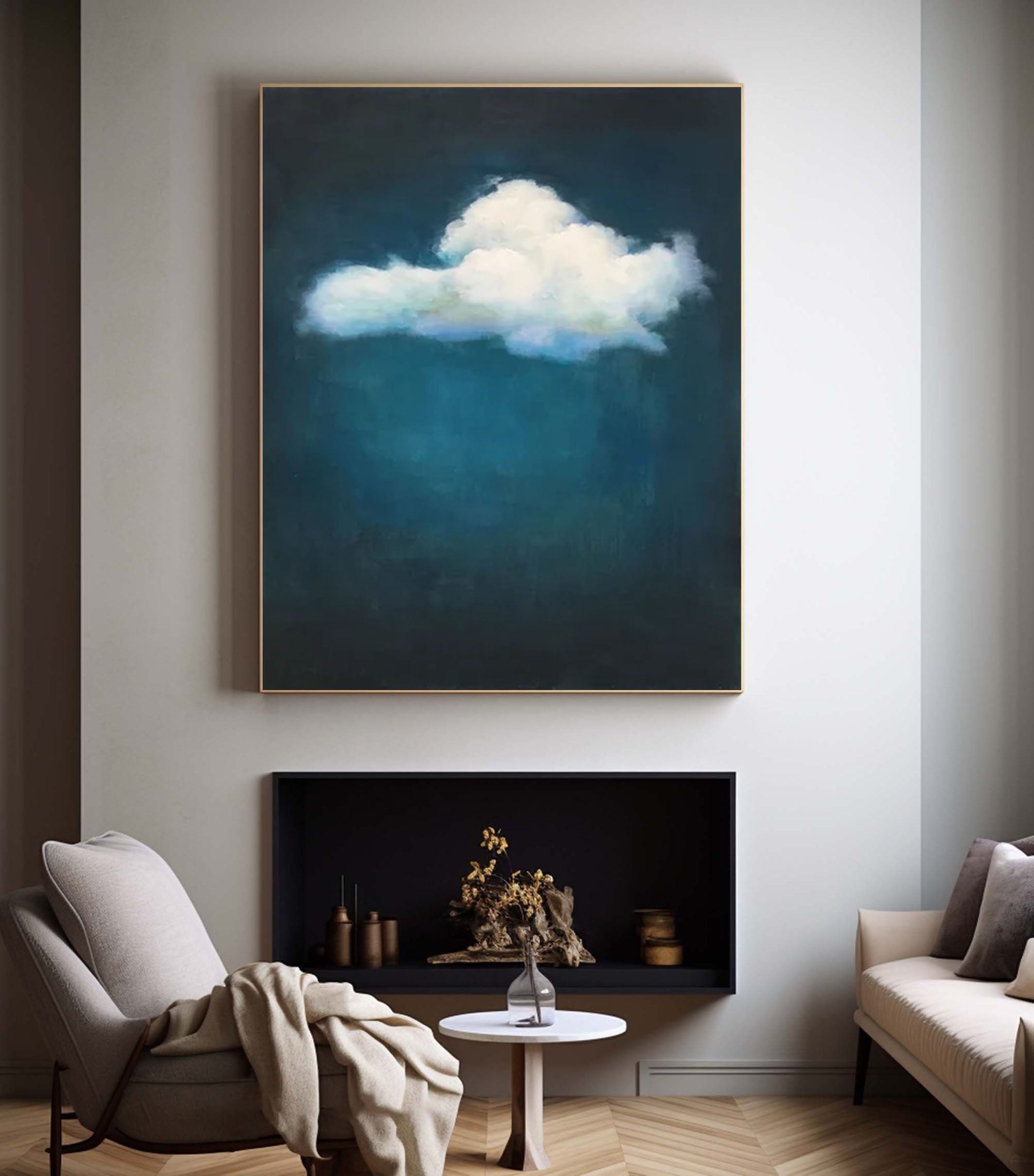 Emerald Sky Canvas Painting- Minimalist Cloud Wall Art #SP 004