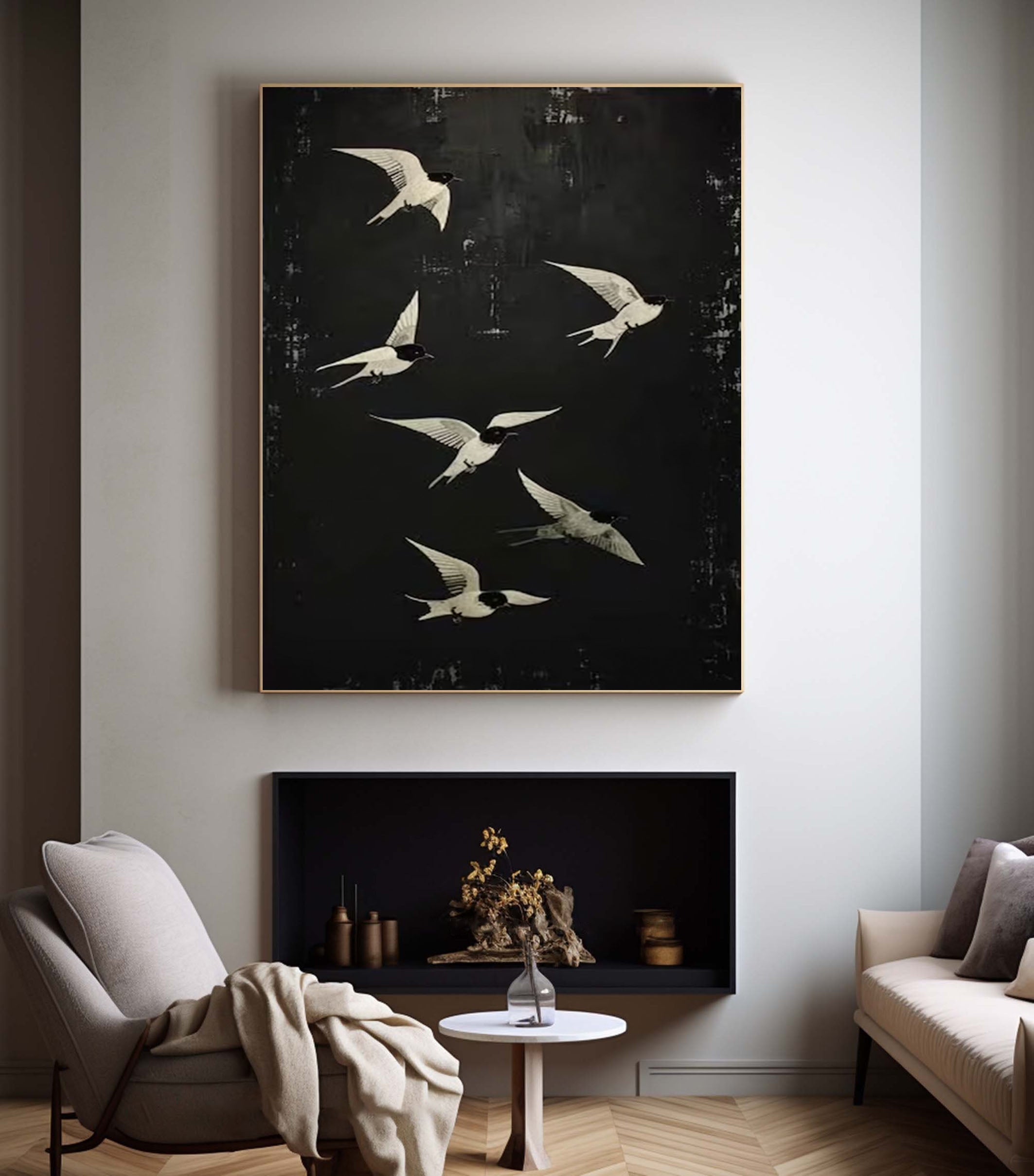 Black and White Birds Painting Modern Art for Urban Interiors #BM 102