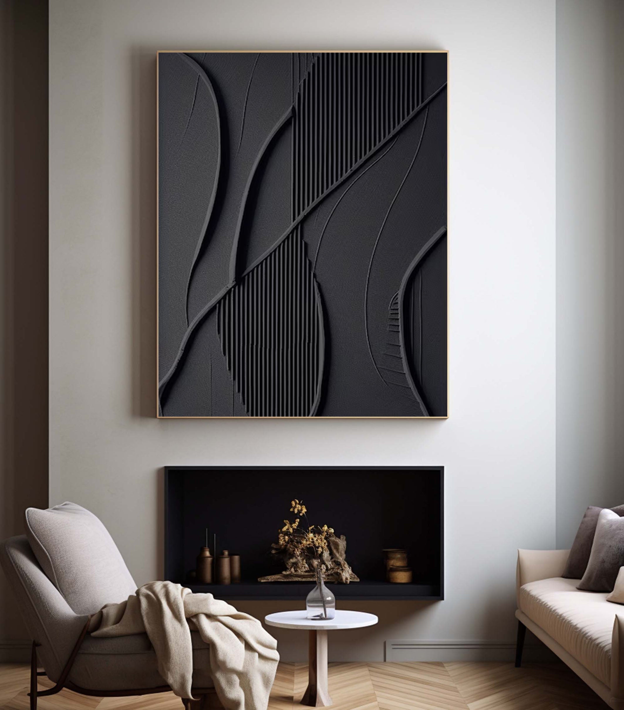 Geometric Textured Black Wall Art Contemporary Home Decor #BM 101