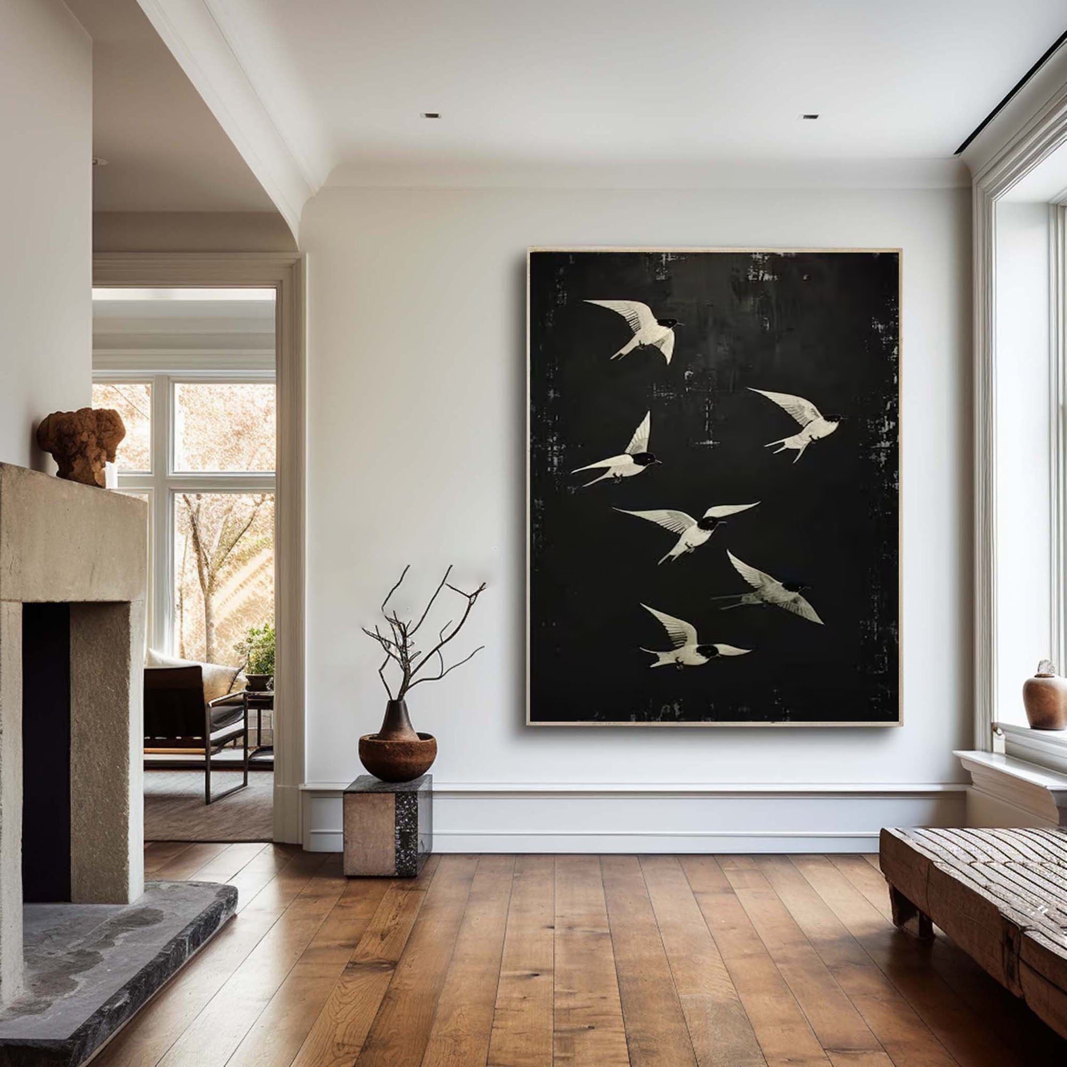 Black and White Birds Painting Modern Art for Urban Interiors #BM 102