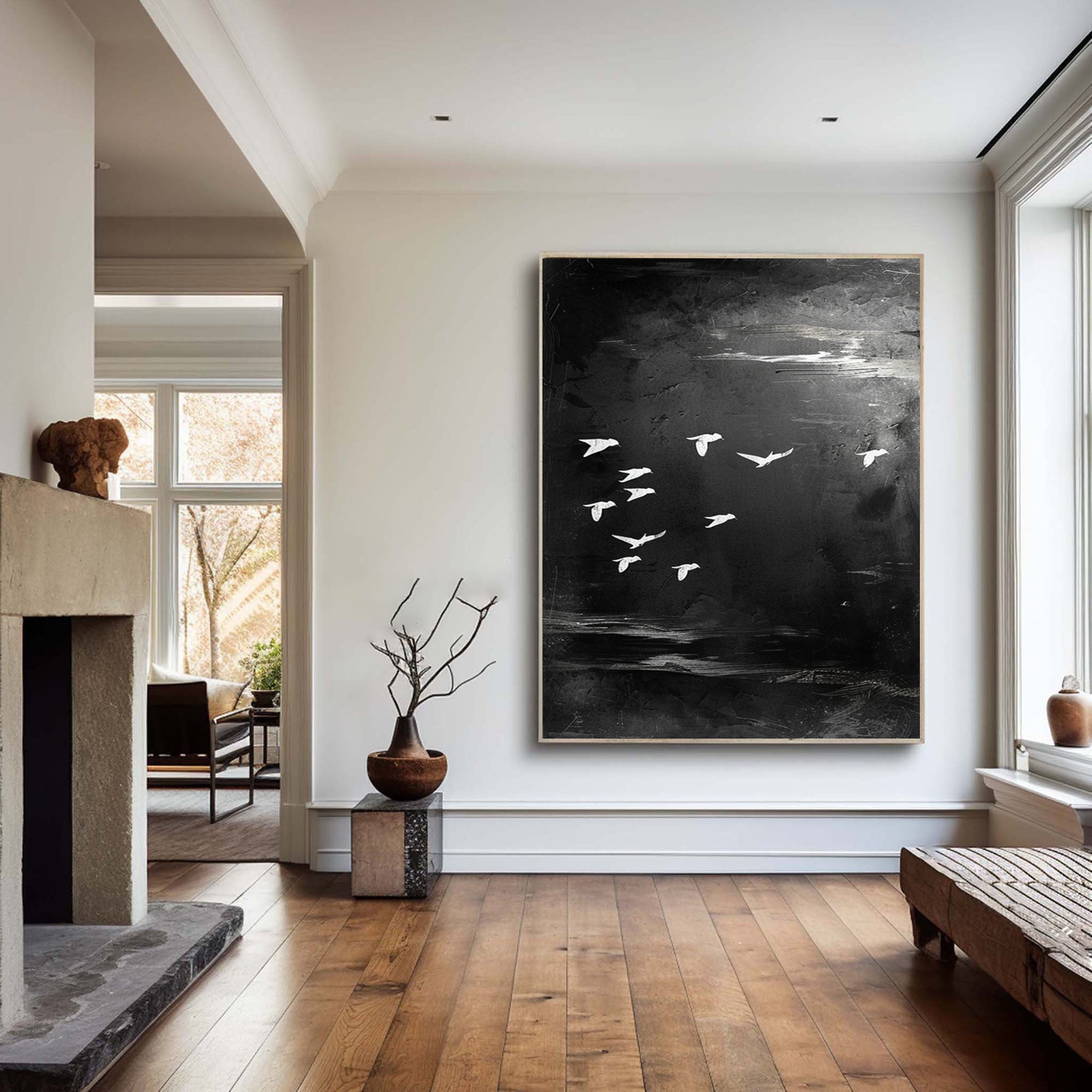 Black and White Birds Painting Modern Art for Urban Interiors #BM 099