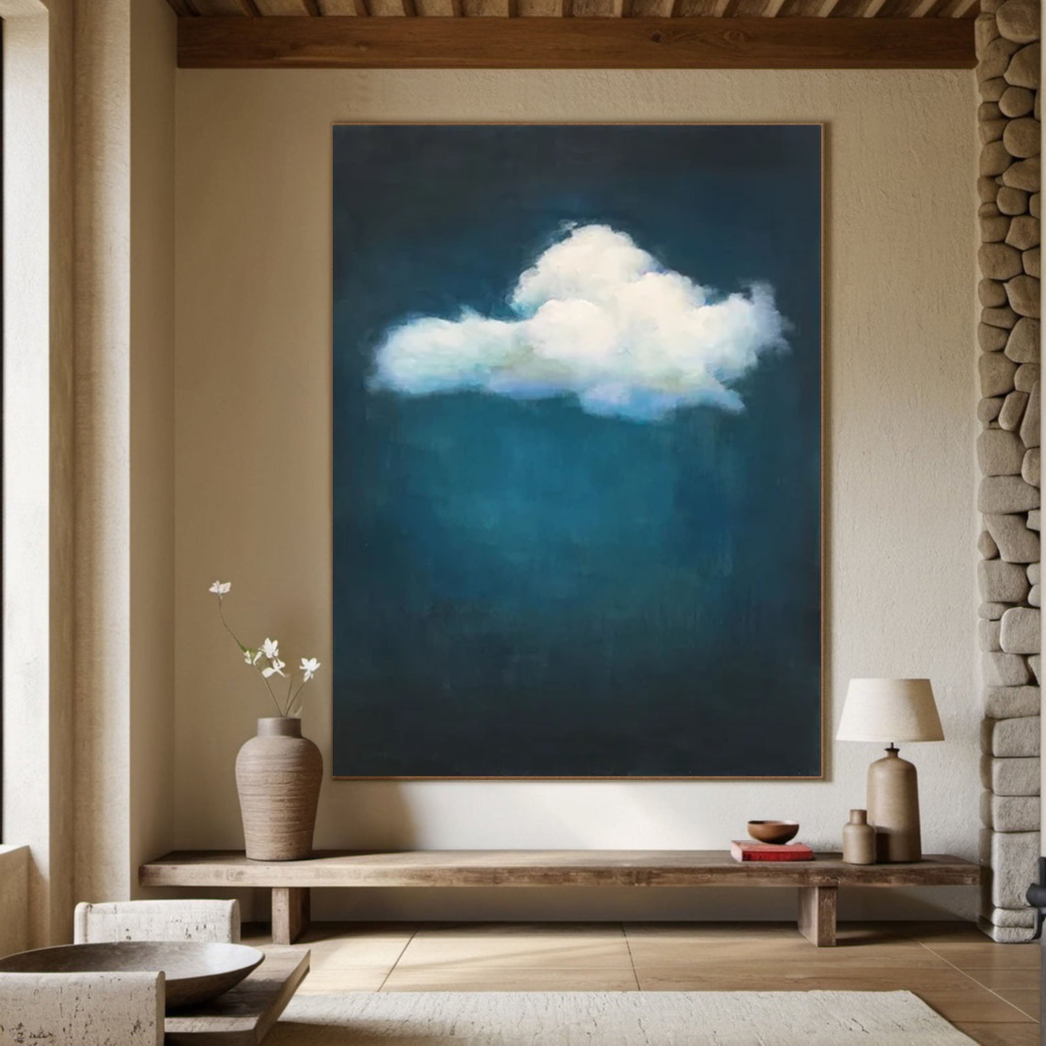 Emerald Sky Canvas Painting- Minimalist Cloud Wall Art #SP 004