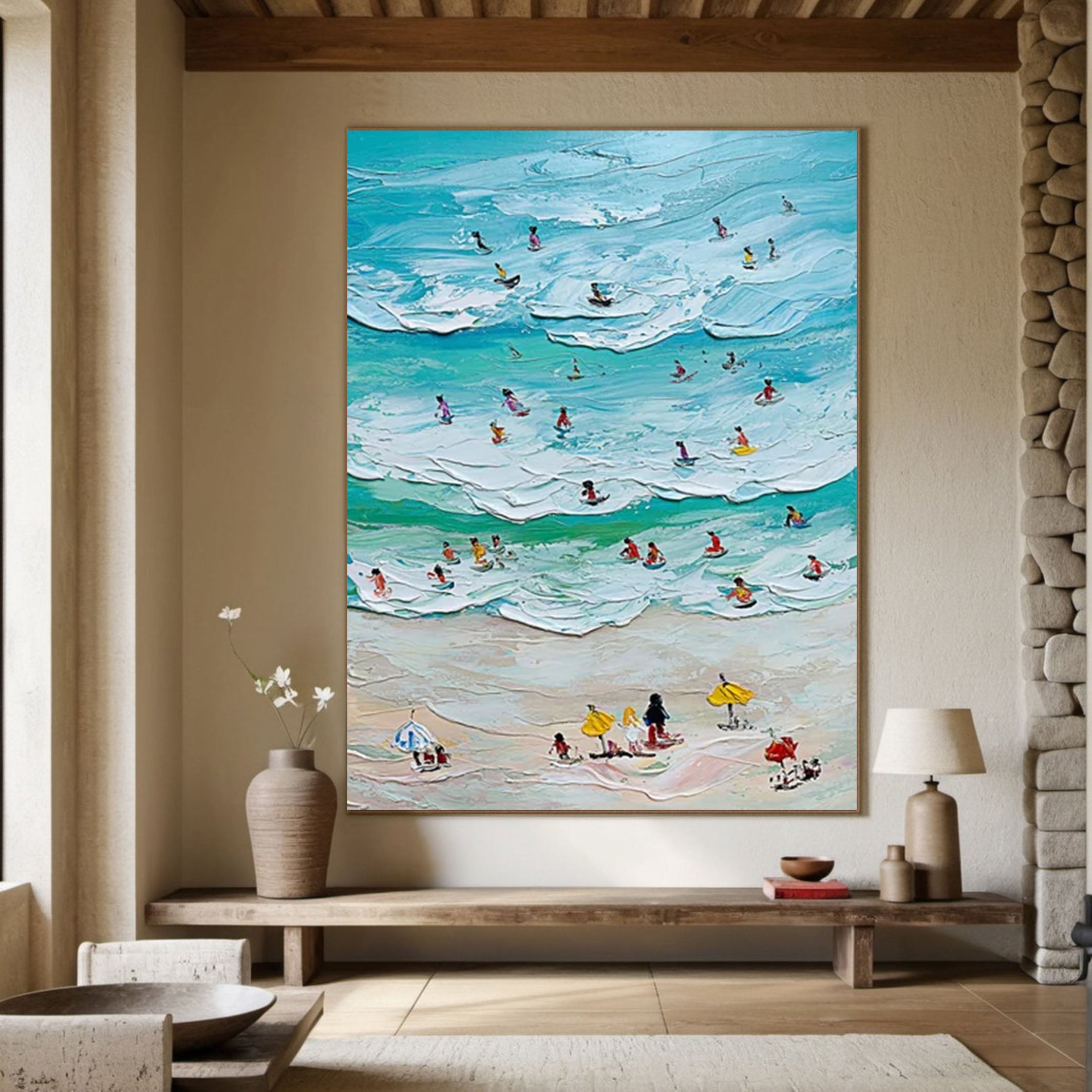 Vibrant Beach Scene Canvas Colorful Coastal Wall Art #CAP 029