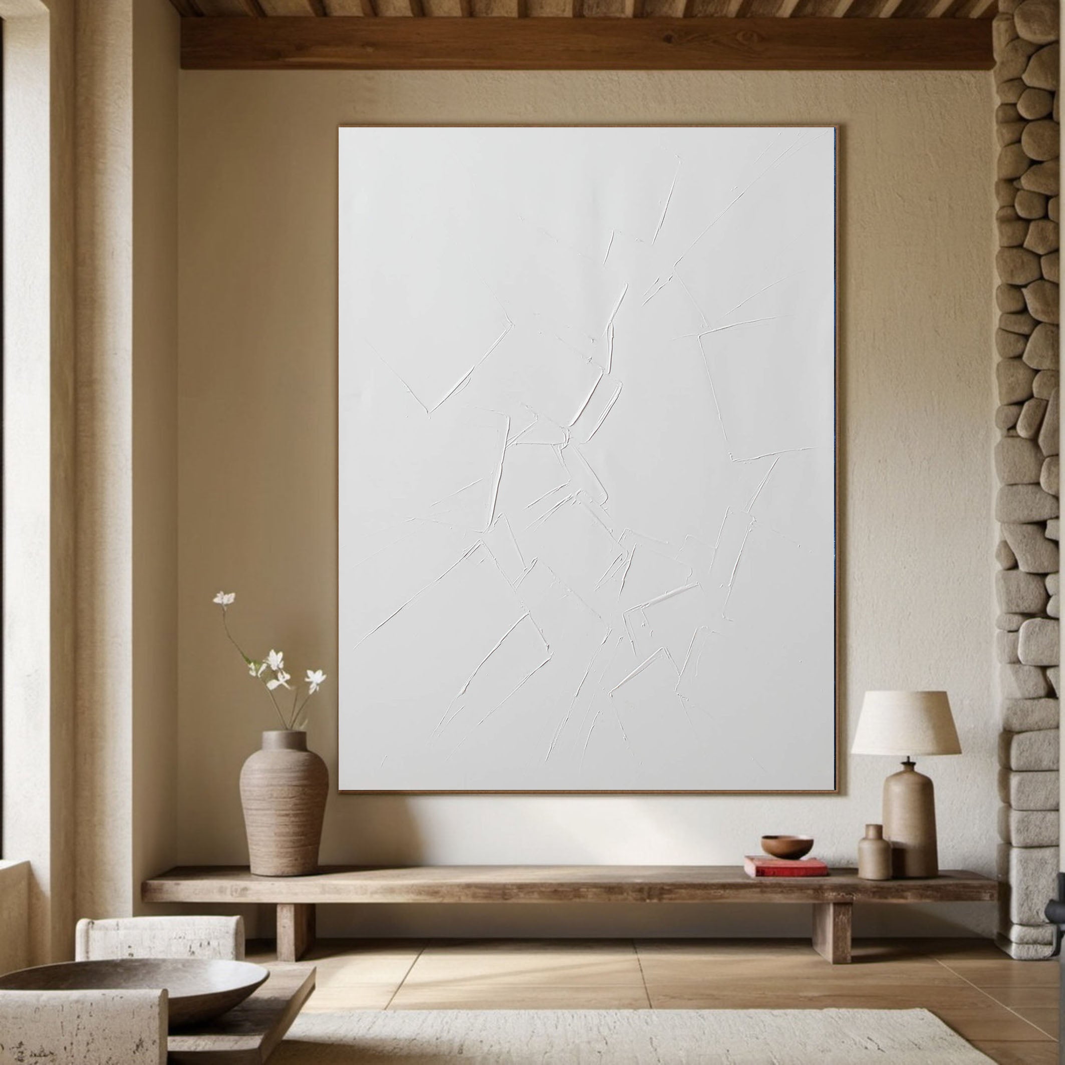 White Textured Minimalist Wall Art With Impasto Surface #BGA 096