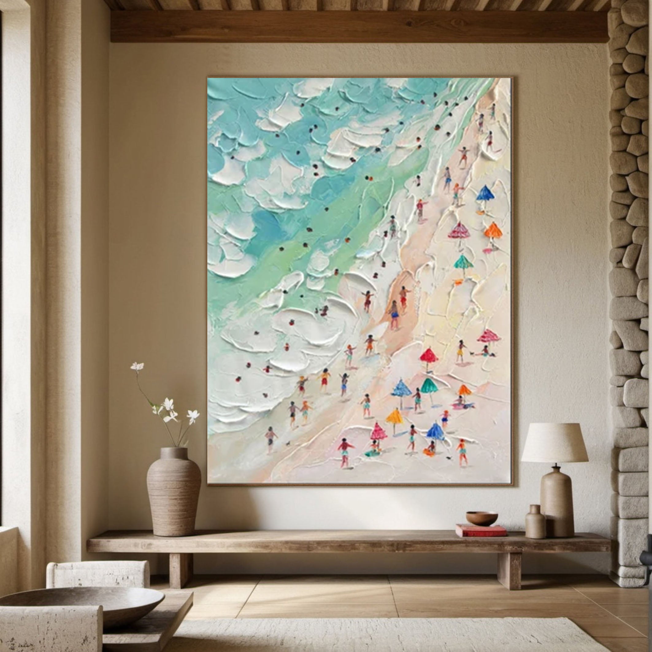 Vibrant Beach Scene Canvas Colorful Coastal Wall Art #CAP 031