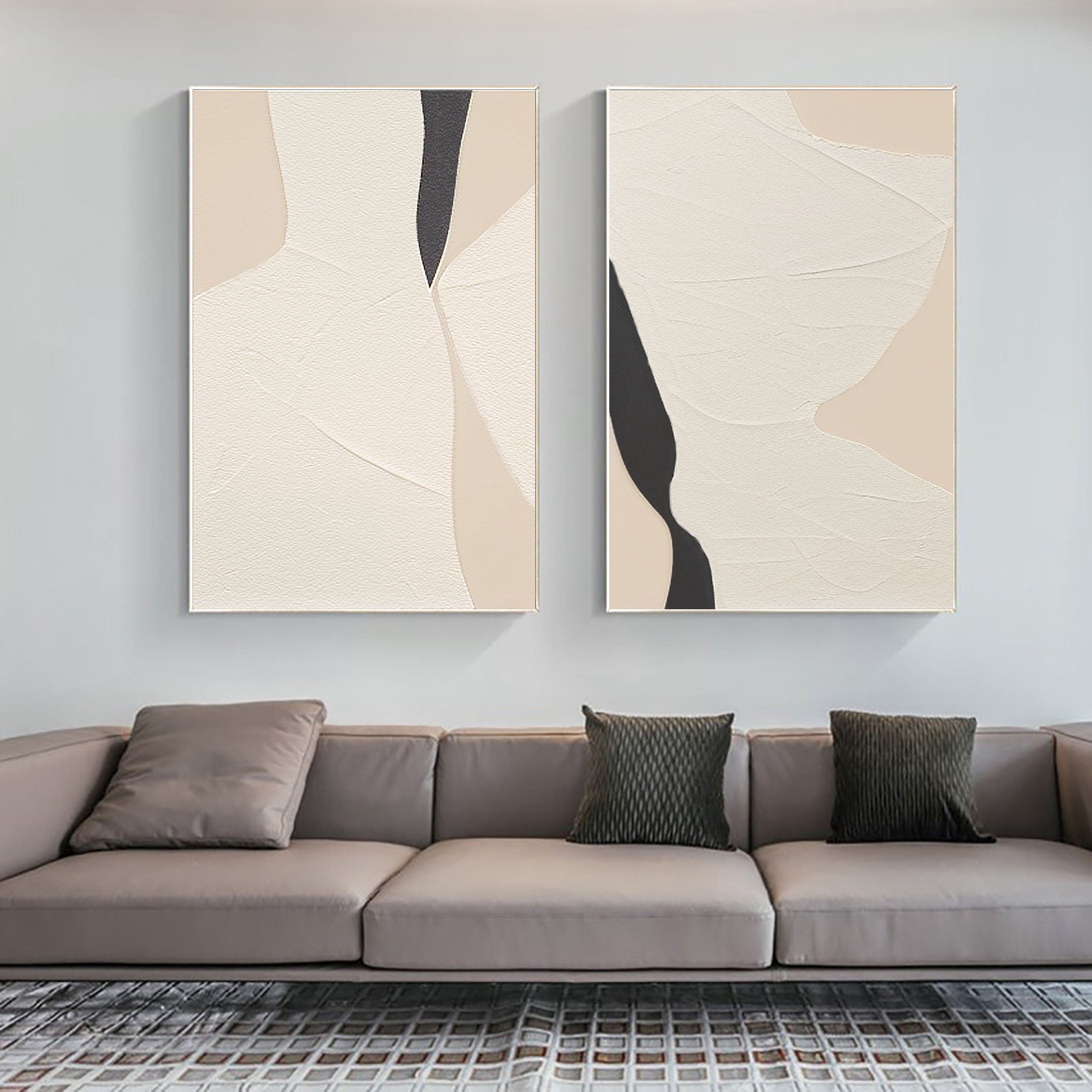 Black & White Minimalist Painting Set Of 2 #BWS 010