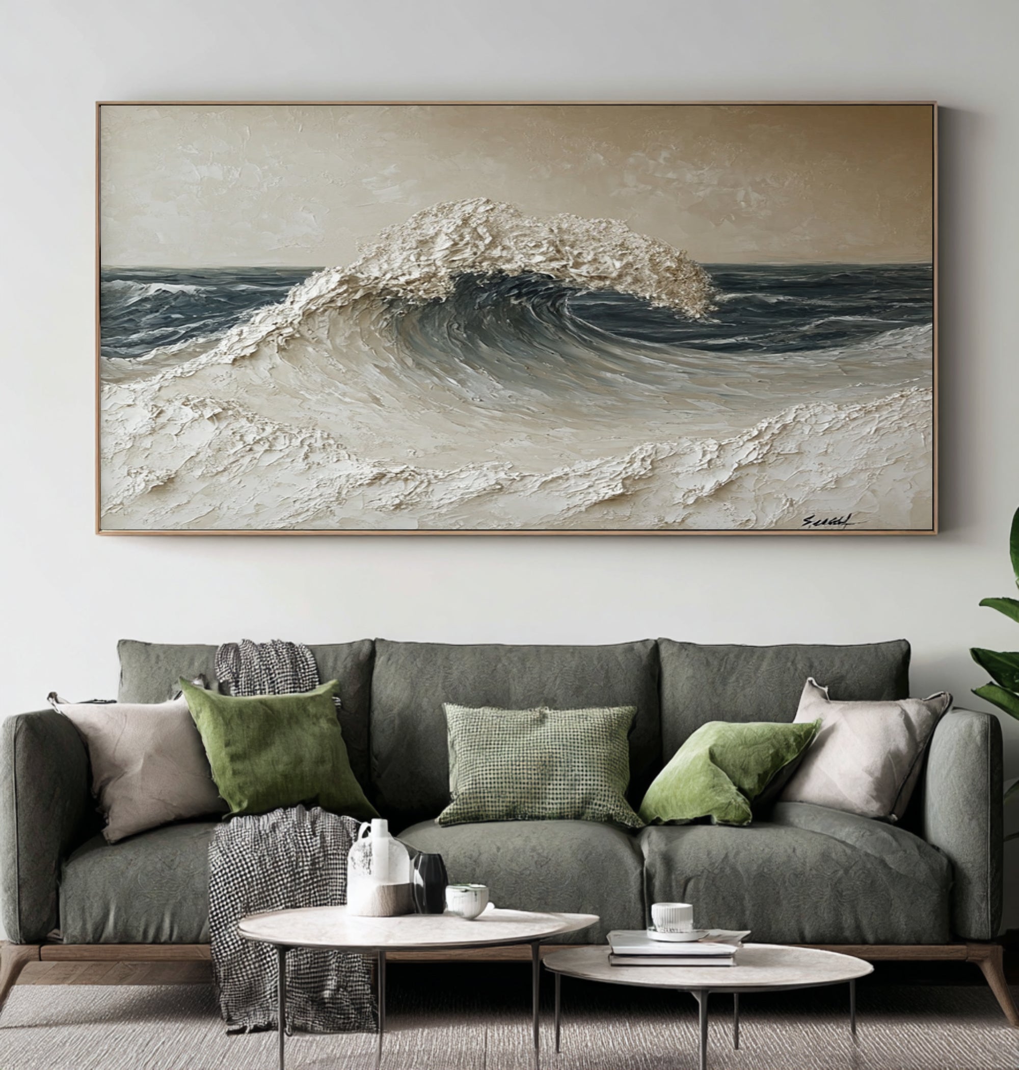 Large Modern Ocean Wave Wall Art Textured Oil Painting Coastal Artwork Cowboy Cowgirl Inspired Vintage Americana Modern Home Decor