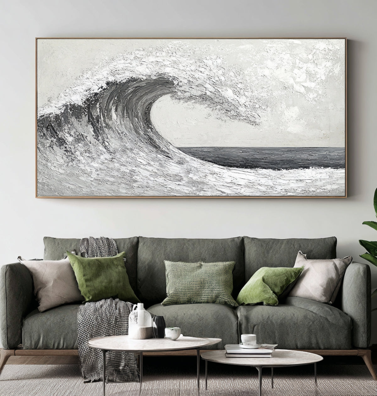 Black White Ocean Wave Textured Oil Painting Large Seascape Wall Art Hand Painted Coastal Artwork