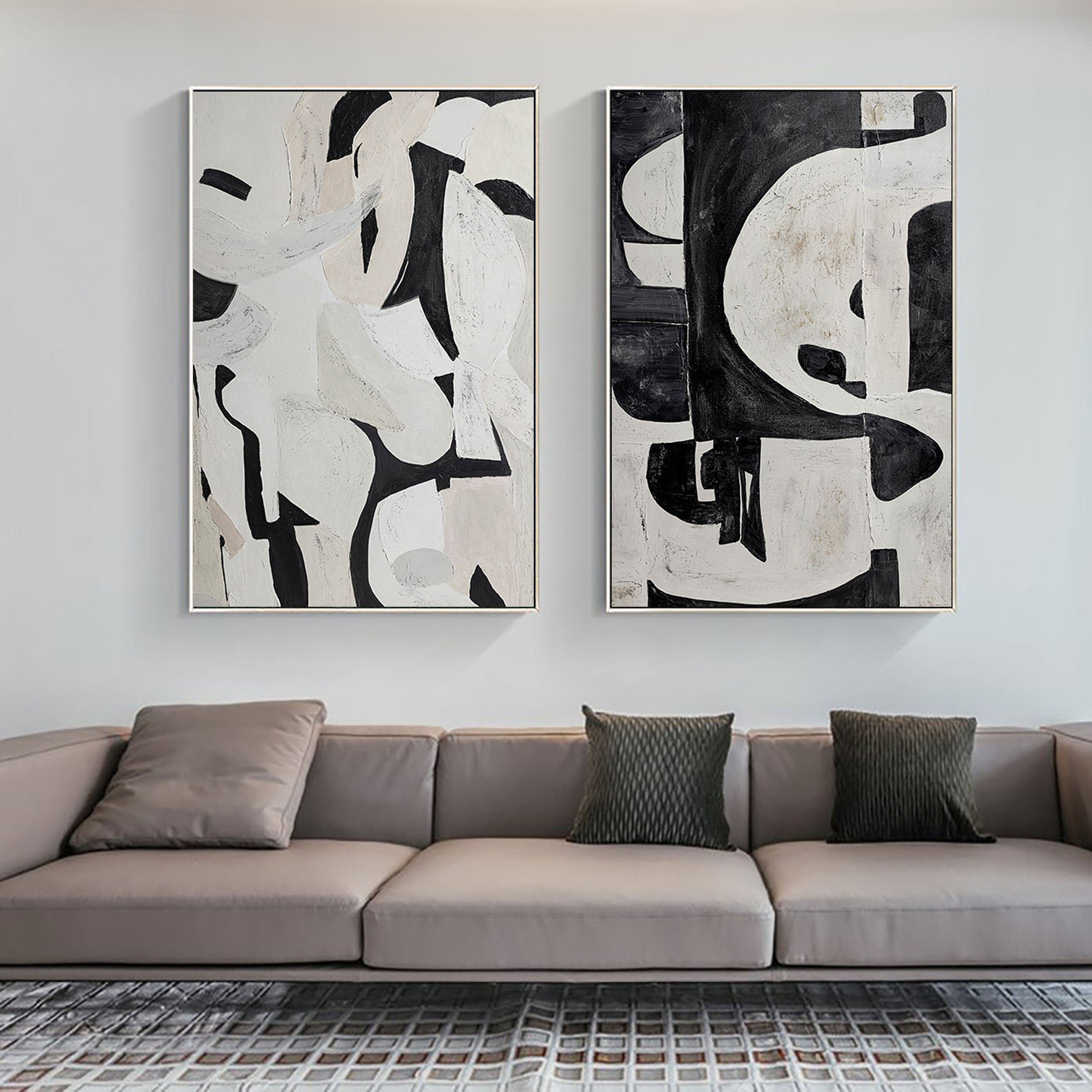 Black & White Minimalist Painting Set Of 2 #BWS 008