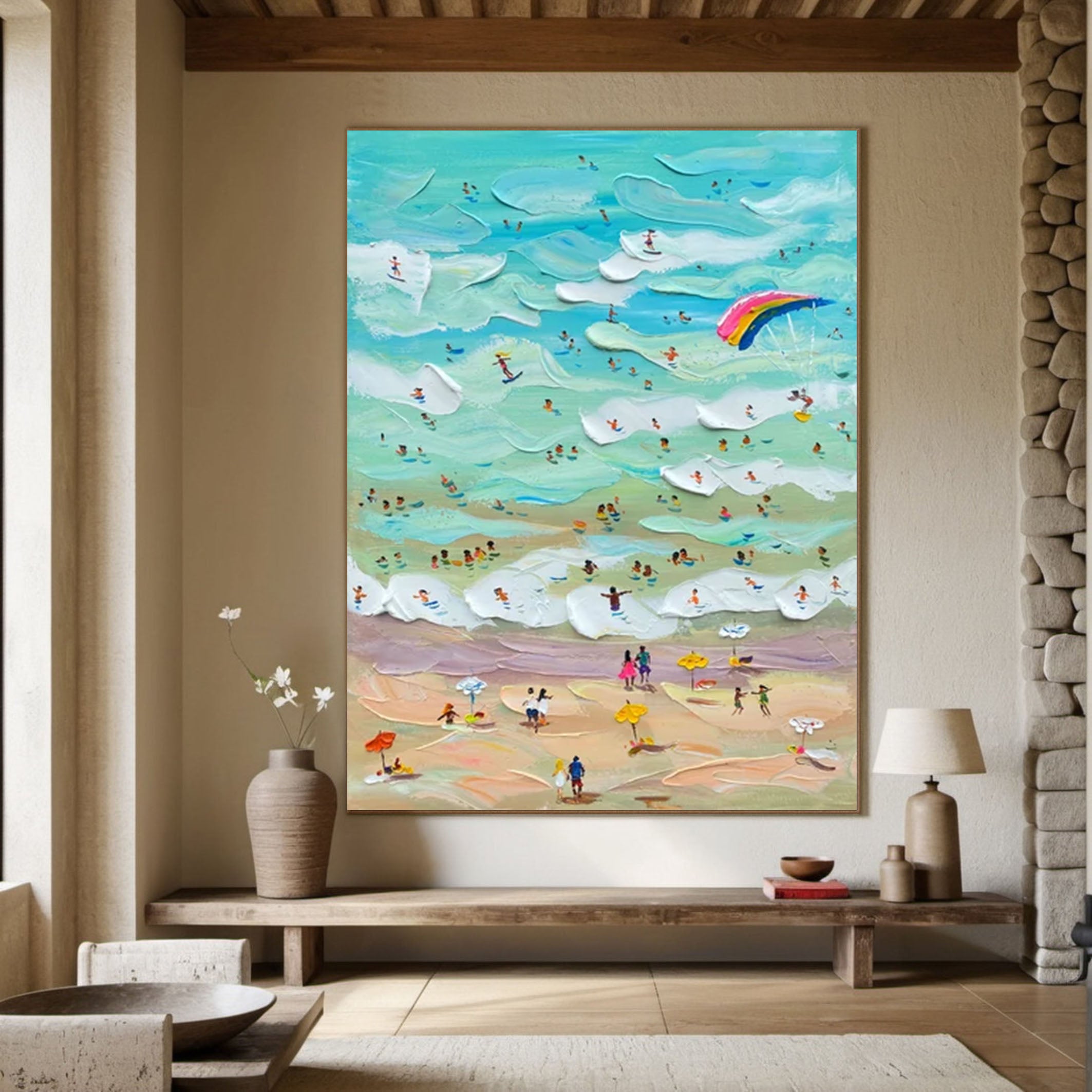 Vibrant Beach Scene Canvas Colorful Coastal Wall Art #CAP 030