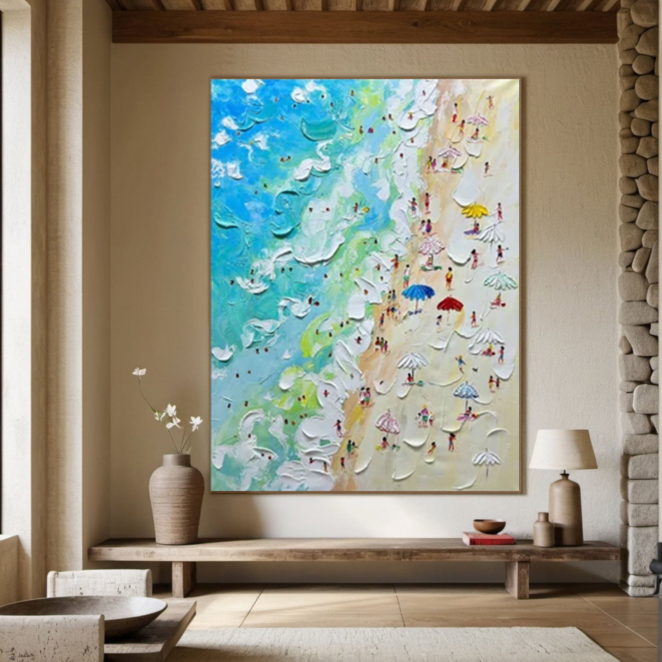 Sandy Shores Canvas Art Dynamic Beach Colorful Painting #CAP 028