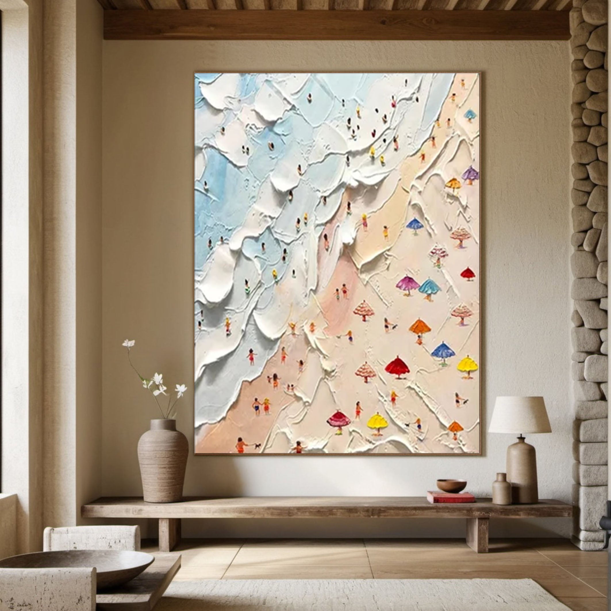 Sandy Shores Canvas Art Dynamic Beach Colorful Painting #CAP 027