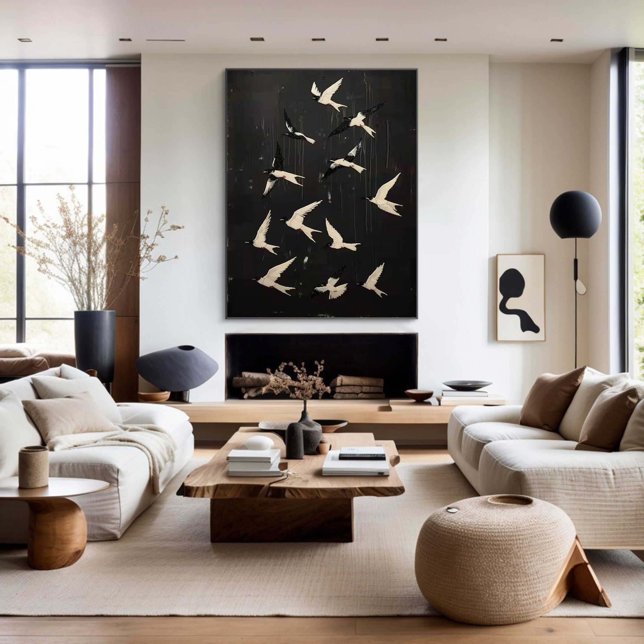 Black and White Birds Painting Modern Art for Urban Interiors #BM 100