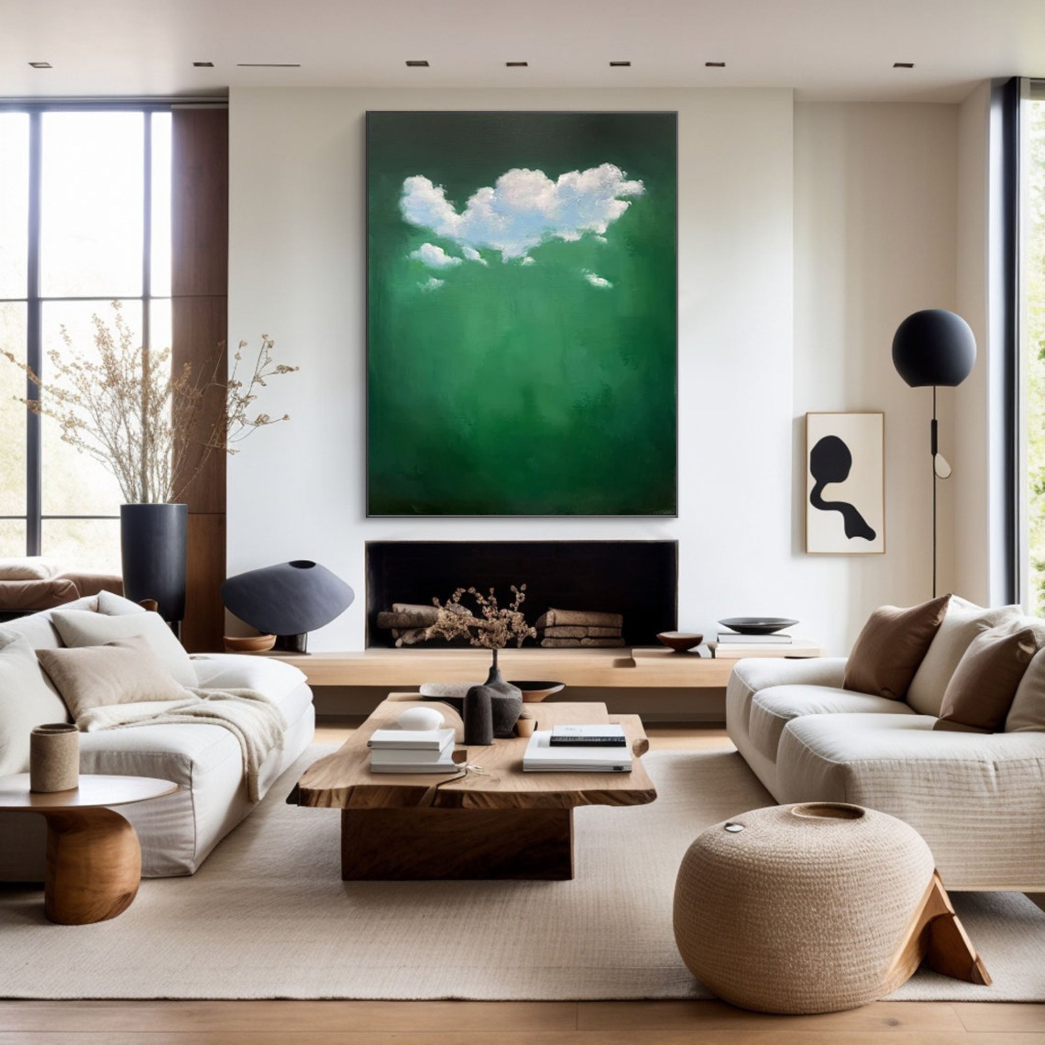 Emerald Sky Canvas Painting- Minimalist Cloud Wall Art #SP 003