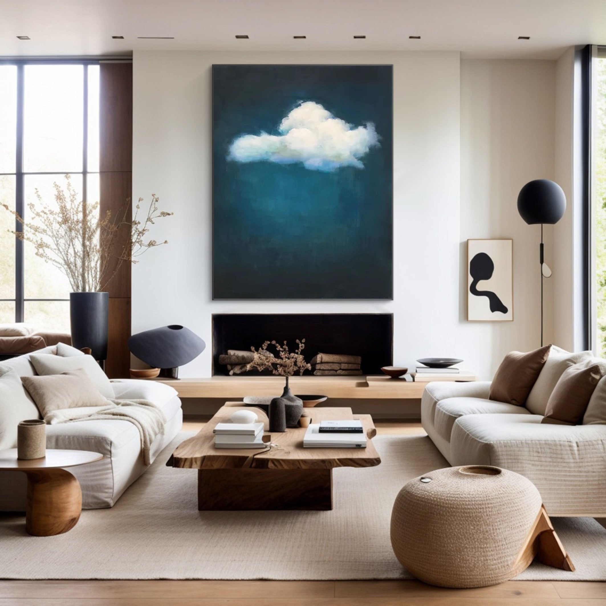 Emerald Sky Canvas Painting- Minimalist Cloud Wall Art #SP 004