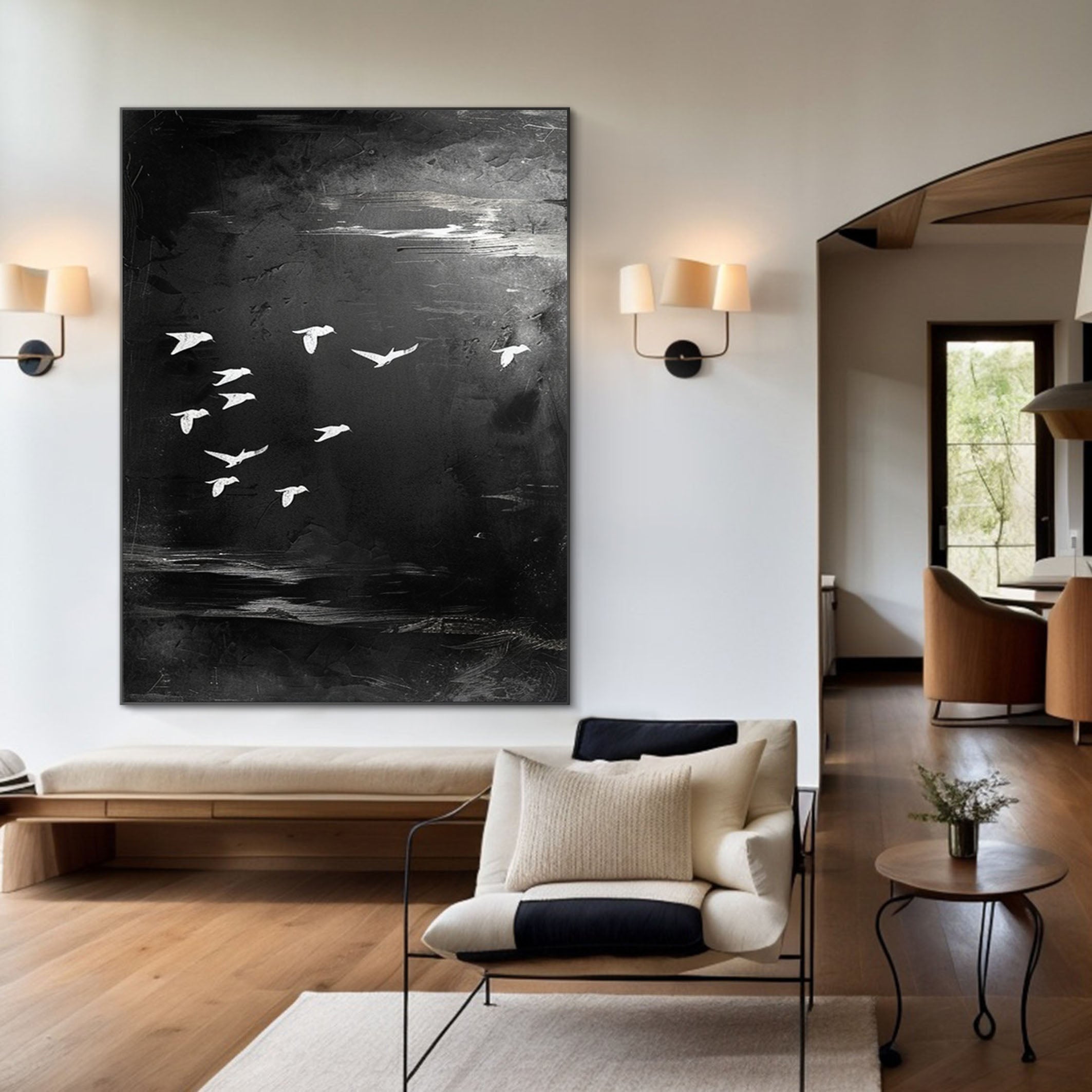 Black and White Birds Painting Modern Art for Urban Interiors #BM 099