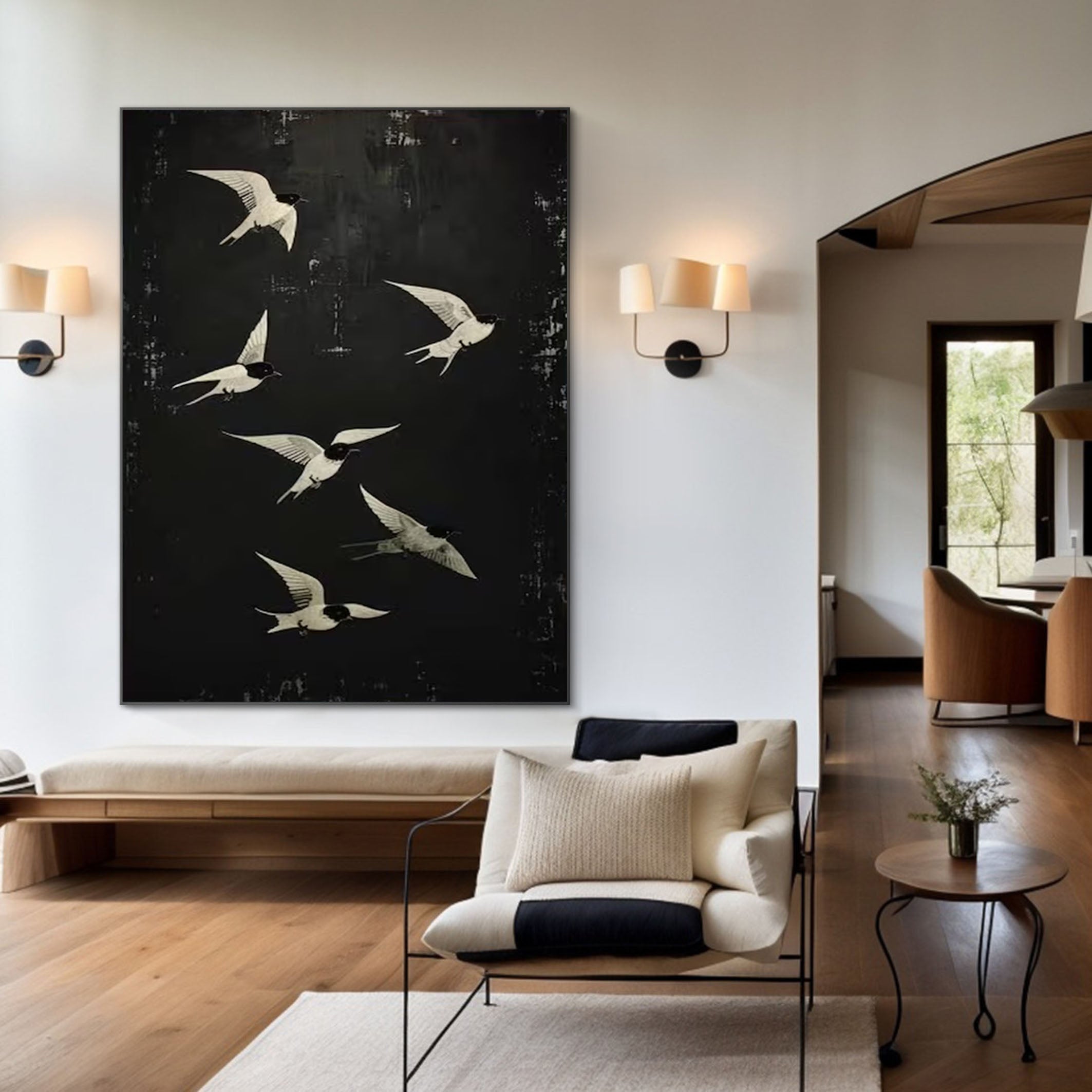 Black and White Birds Painting Modern Art for Urban Interiors #BM 102