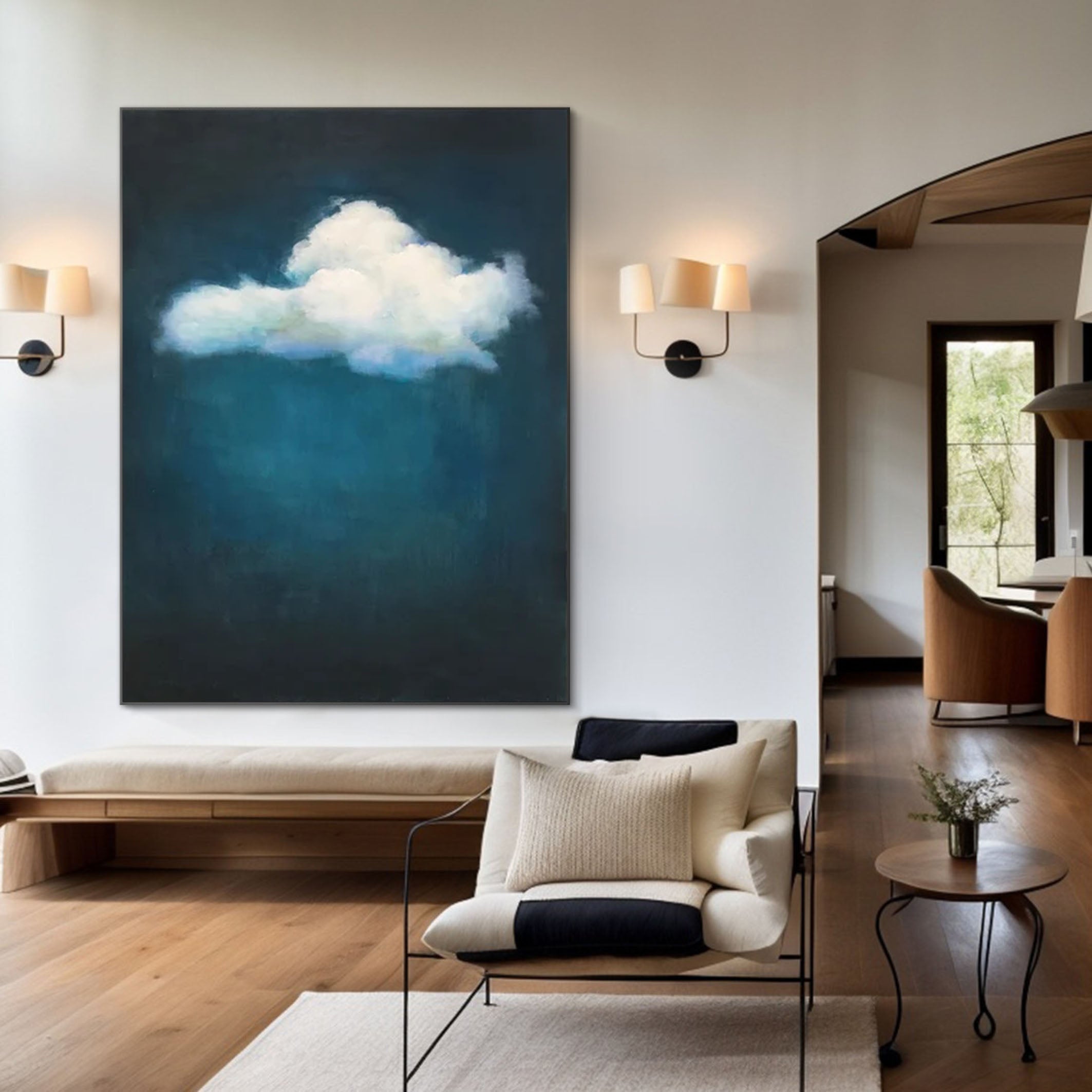 Emerald Sky Canvas Painting- Minimalist Cloud Wall Art #SP 004