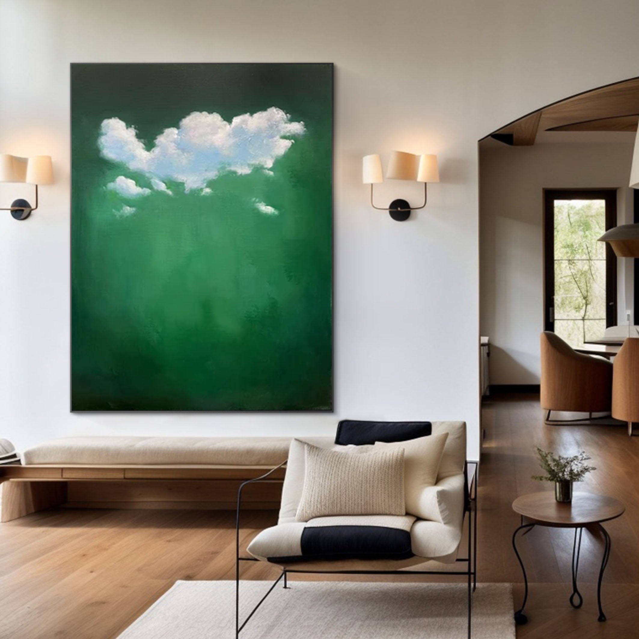 Emerald Sky Canvas Painting- Minimalist Cloud Wall Art #SP 003