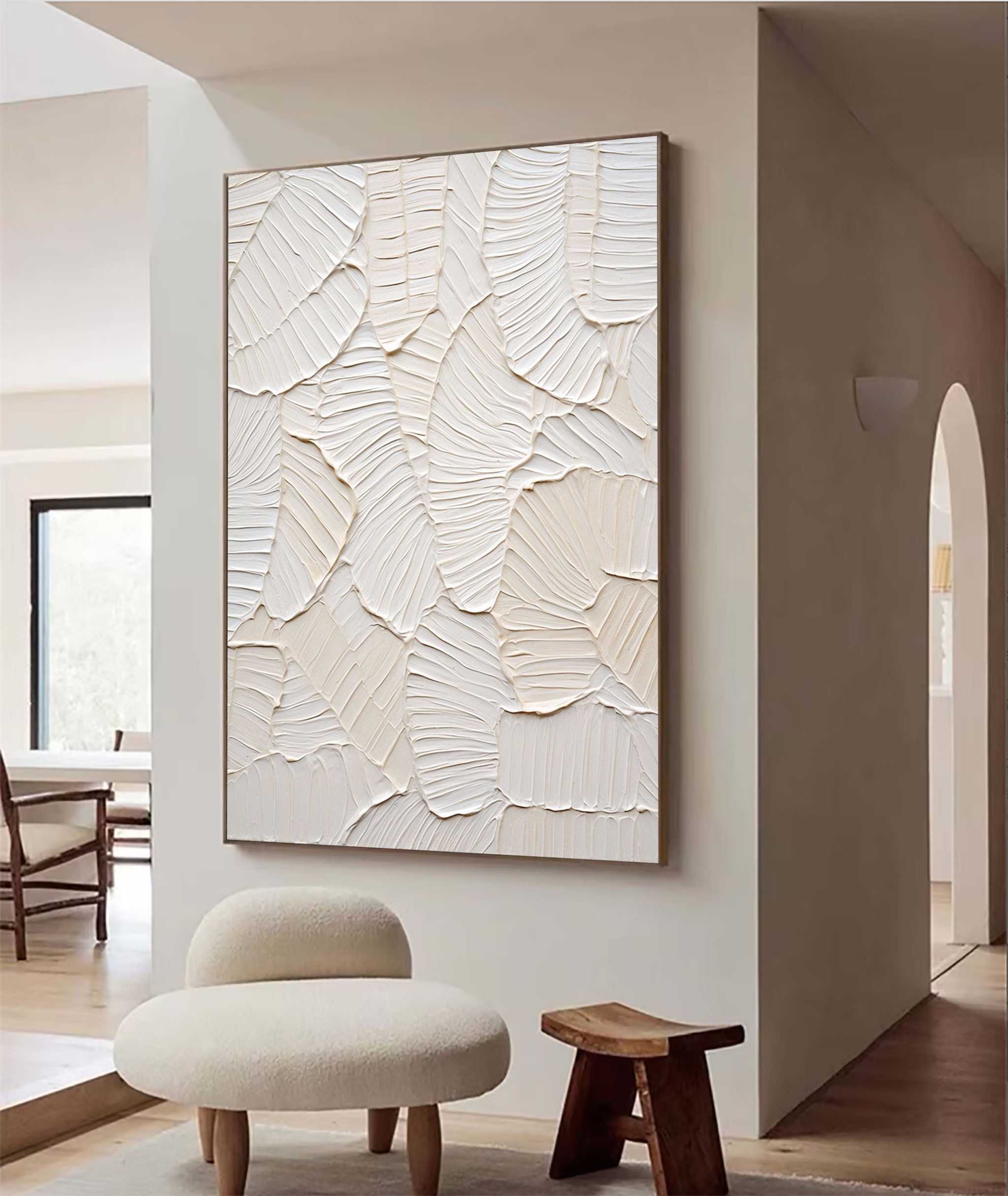 Serene White Leaf Texture Wall Decor #WM 039