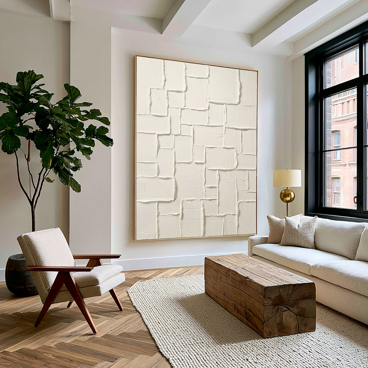 Large Stone Inspired Relief Wall Art Ivory Textured Abstract Painting Organic Modern Luxury Home Decor
