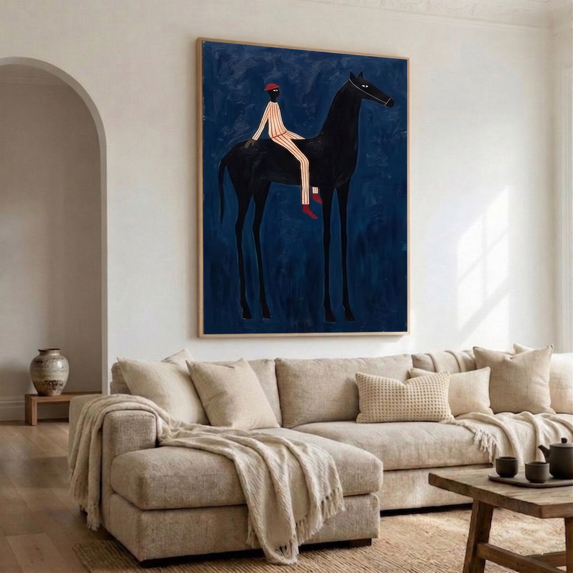 Large Cowboy Wall Art Modern Equestrian Horse Painting Midnight Rider