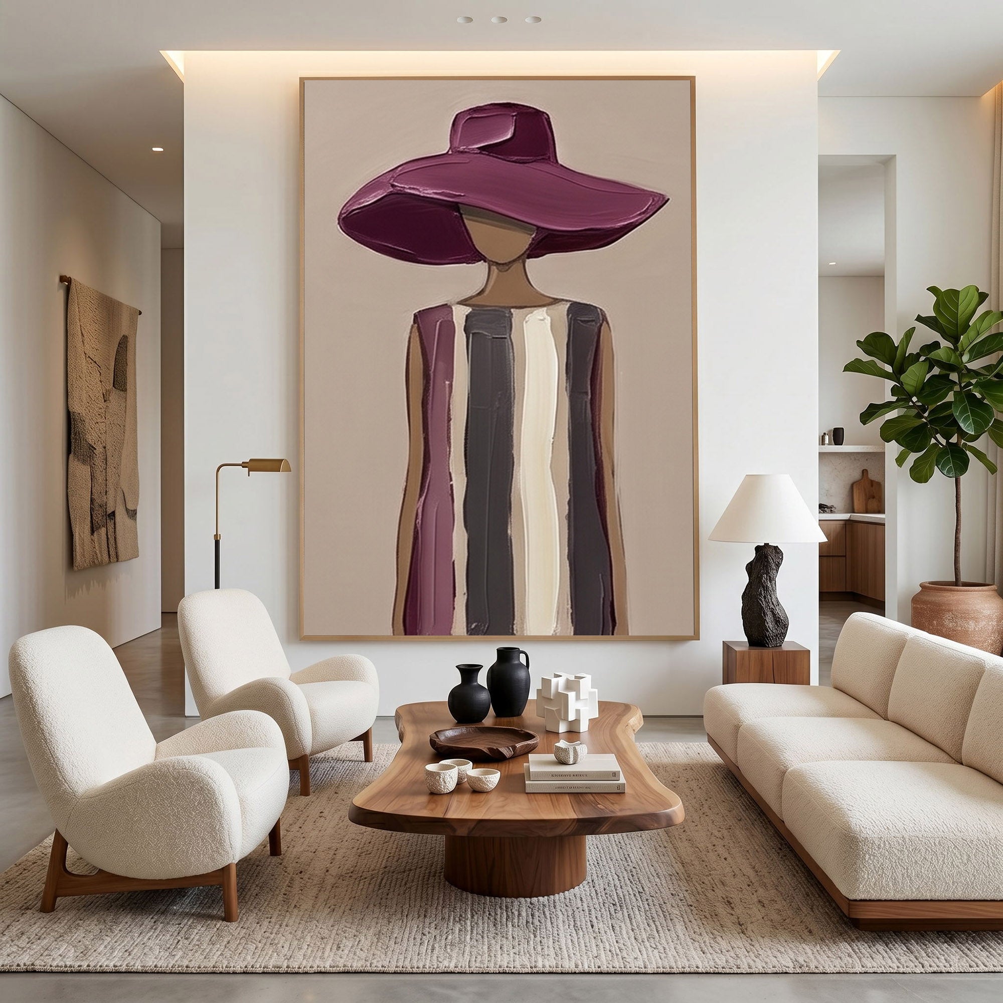 Large Woman Portrait Wall Art Abstract Oil Painting Cowgirl Cowboy Vintage Americana Art Western Woman Figure Minimalist Home Decor