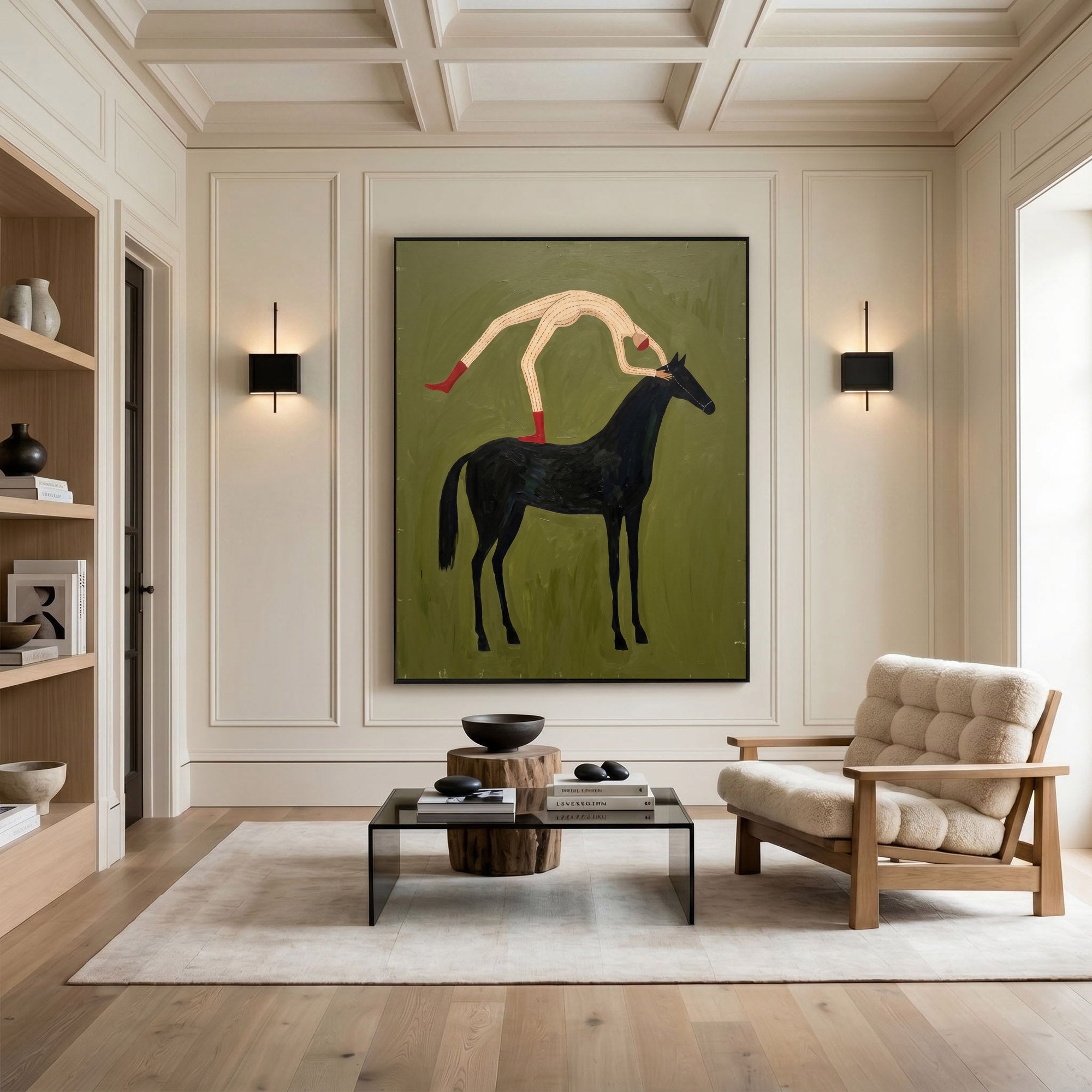 Large Cowboy Horse Wall Art Minimalist Western Oil Painting Luxury Ranch Artwork