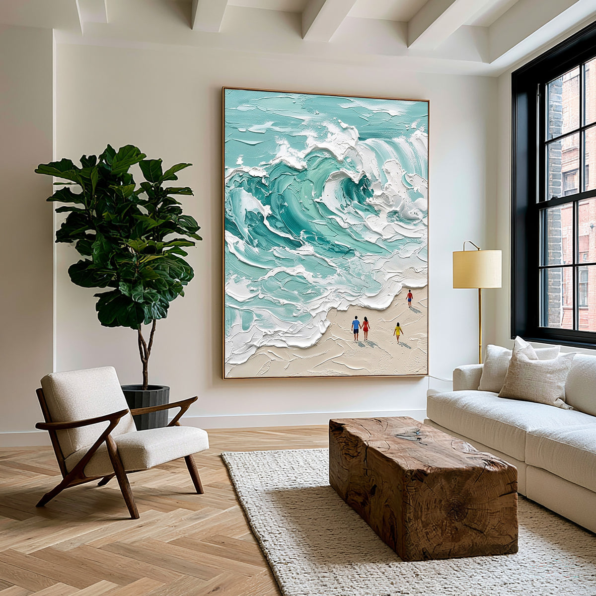 Large Turquoise Ocean Waves Textured Wall Art Coastal Seascape Oil Painting Beach Scene Artwork Modern Luxury Home Decor