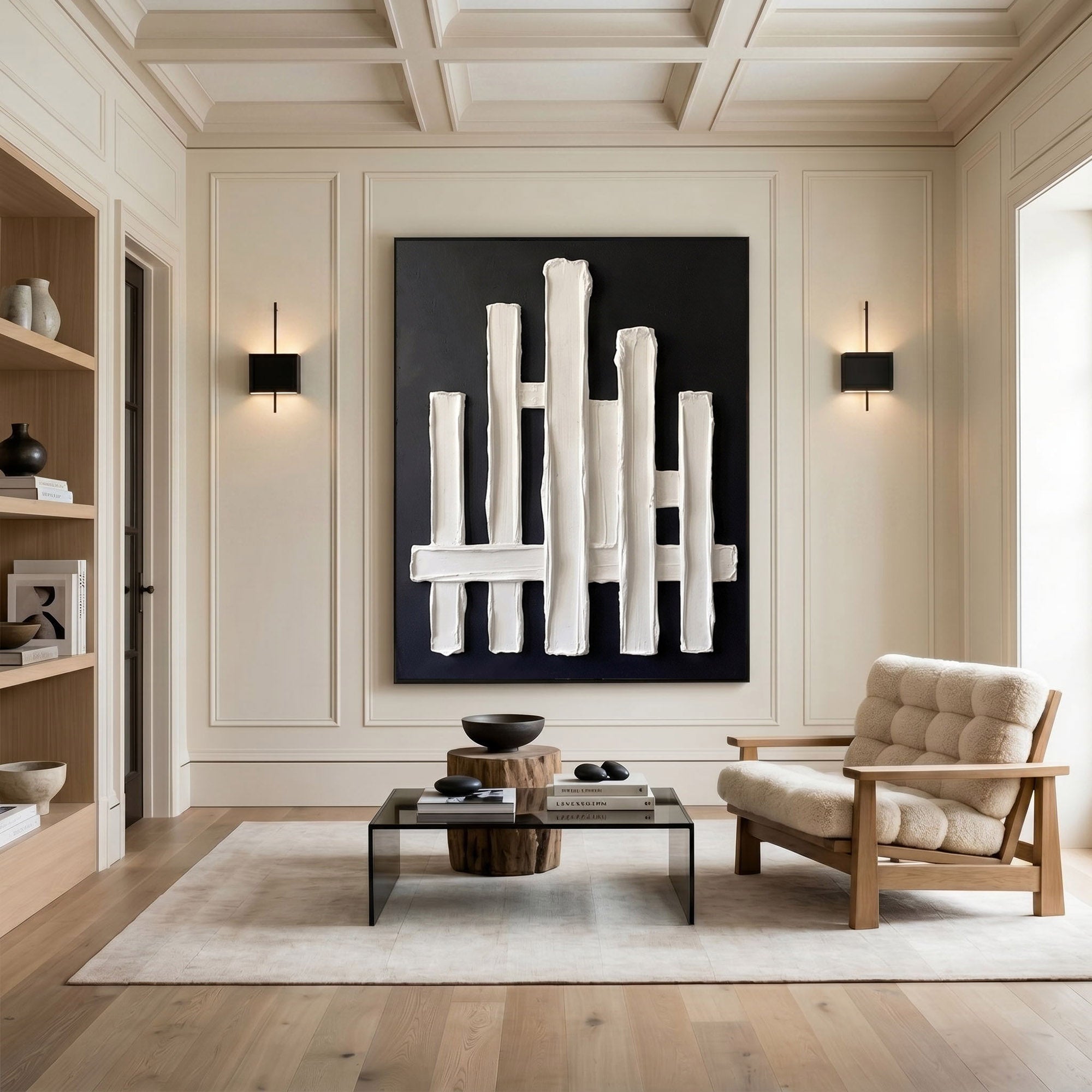 Large Ivory Plaster Wall Art 3D Textured Abstract Relief Painting Modern Minimalist Home Decor