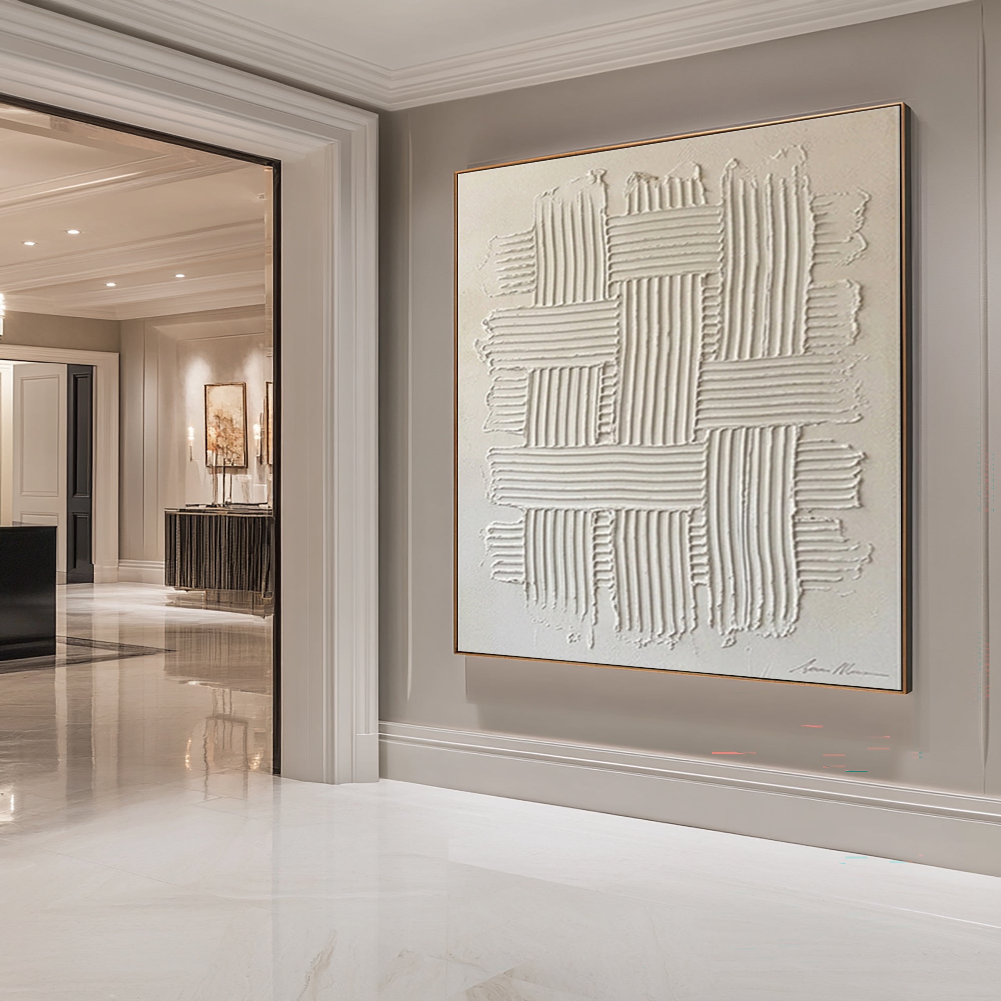 Large Woven Texture Wall Art Hand Painted Neutral Abstract Canvas
